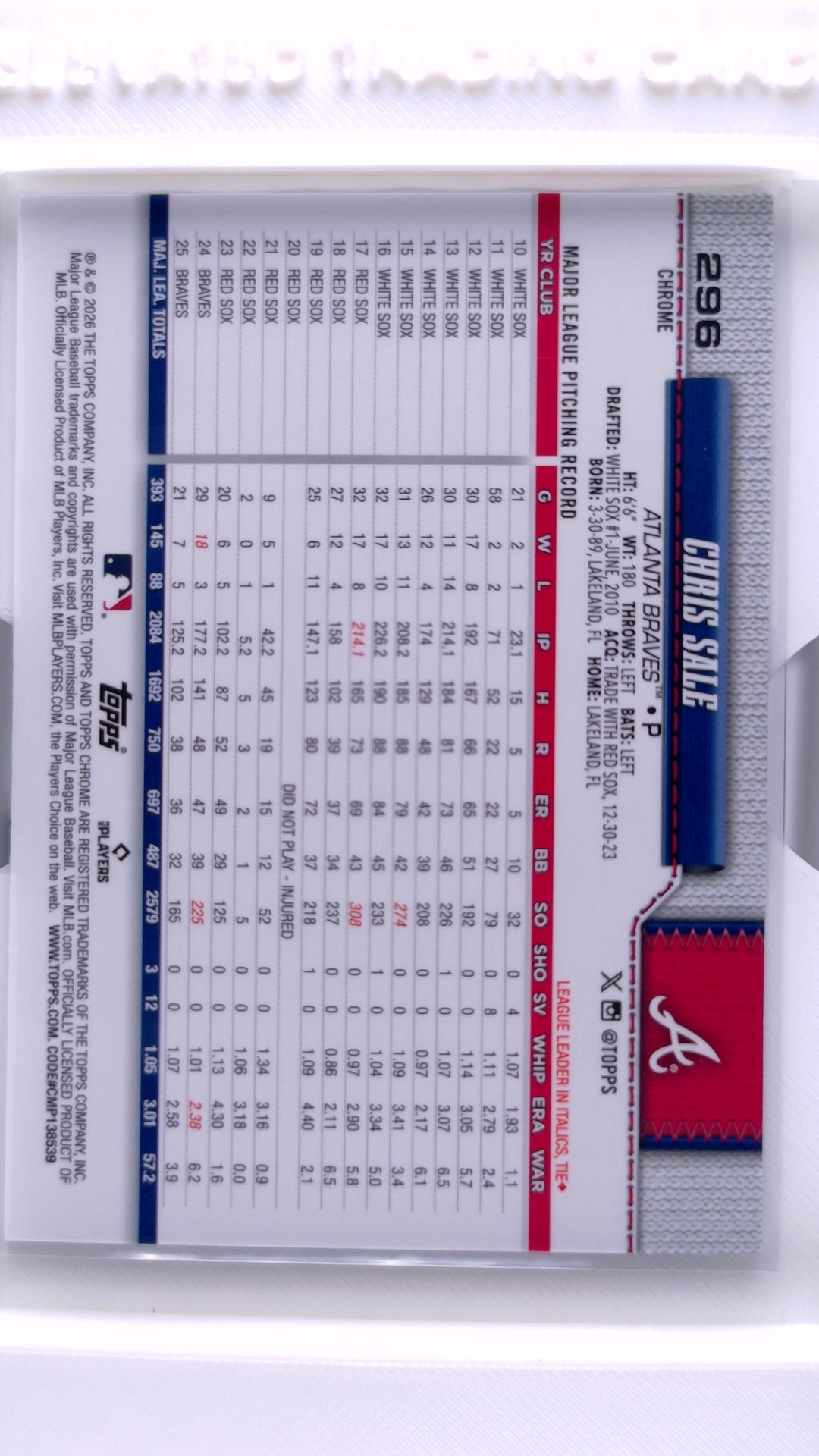 #296 Chris Sale - back