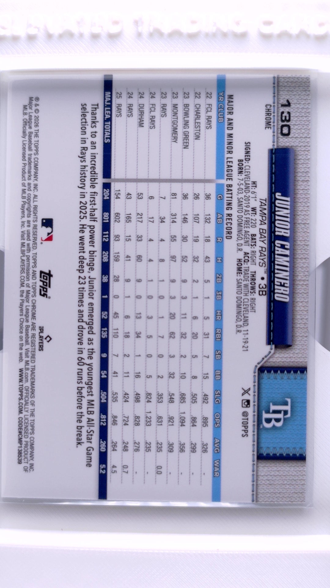 #130 Junior Caminero - back
