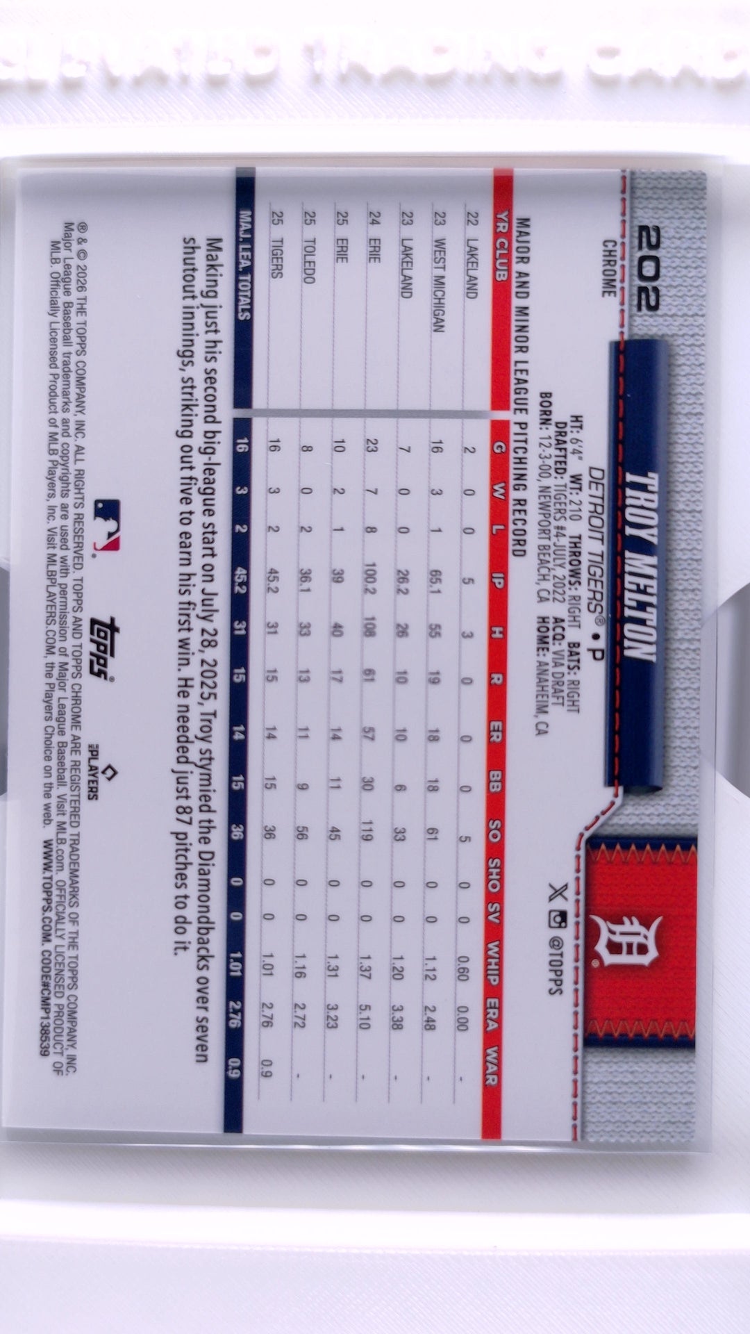 #202 Troy Melton Rookie - back