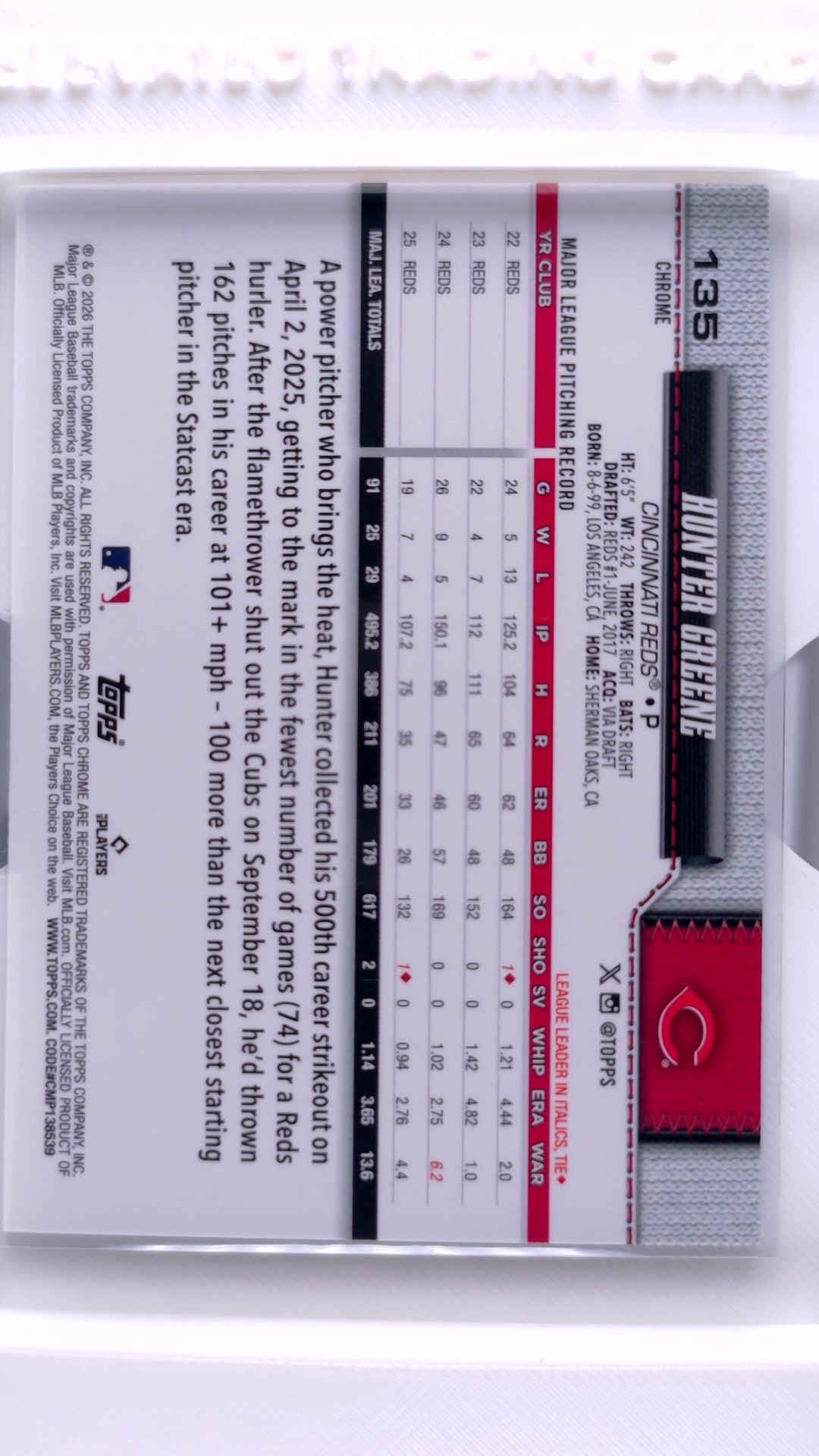 #135 Hunter Greene - back