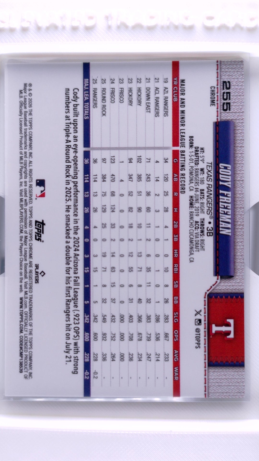 #255 Cody Freeman Rookie - back