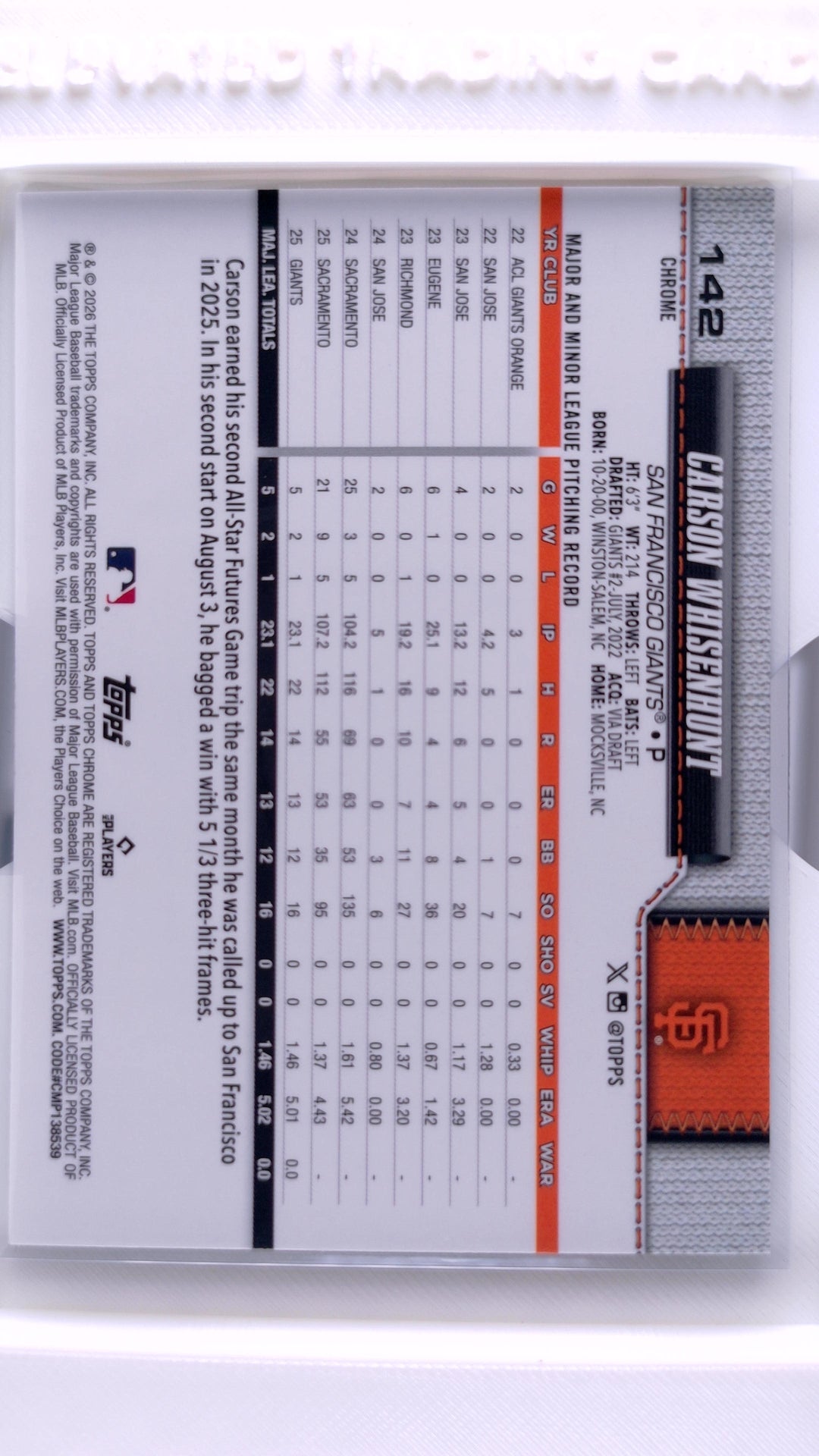 #142 Carson Whisenhunt Rookie - back