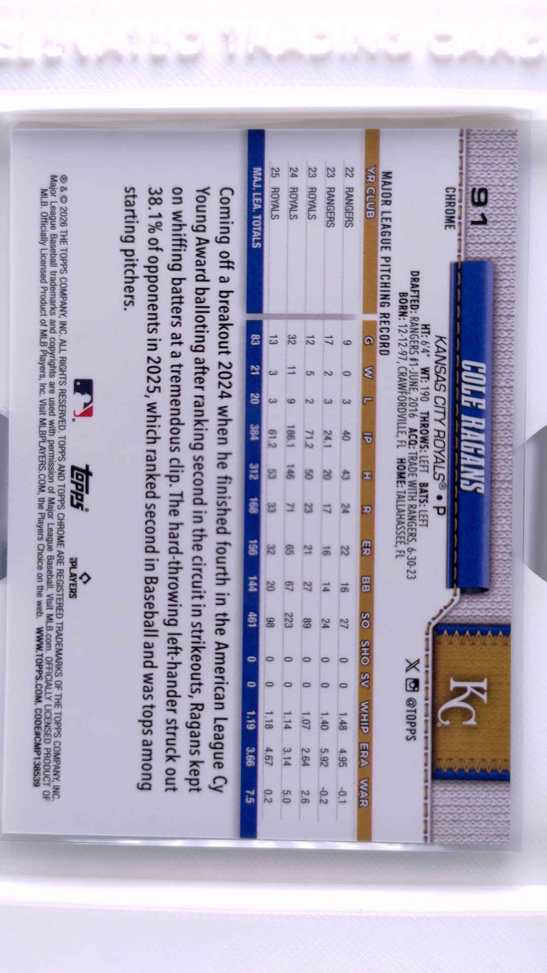 #91 Cole Ragans - back