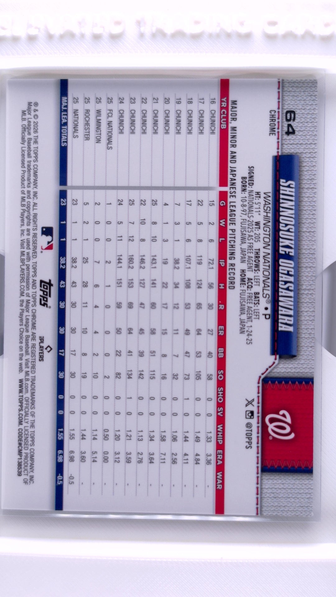 #64 Shinnosuke Ogasawara Rookie - back