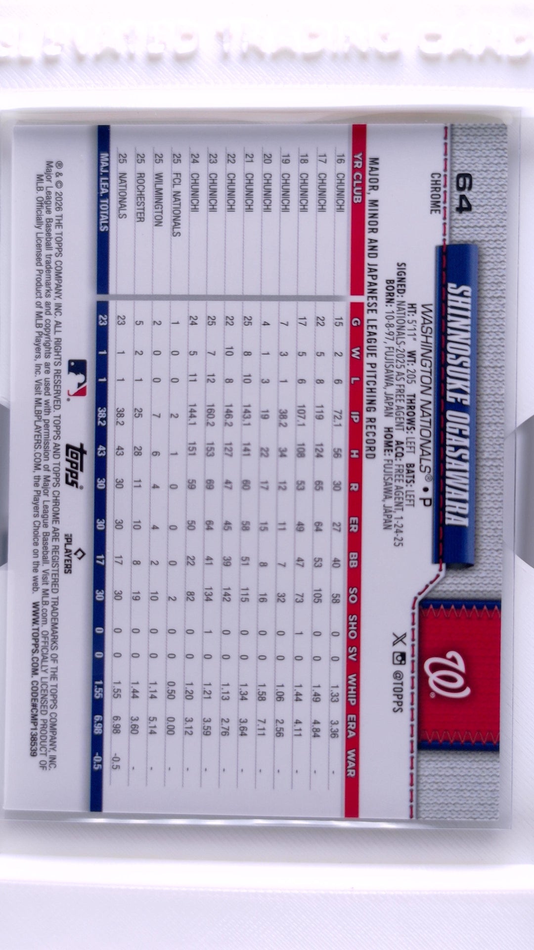 #64 Shinnosuke Ogasawara Rookie - back
