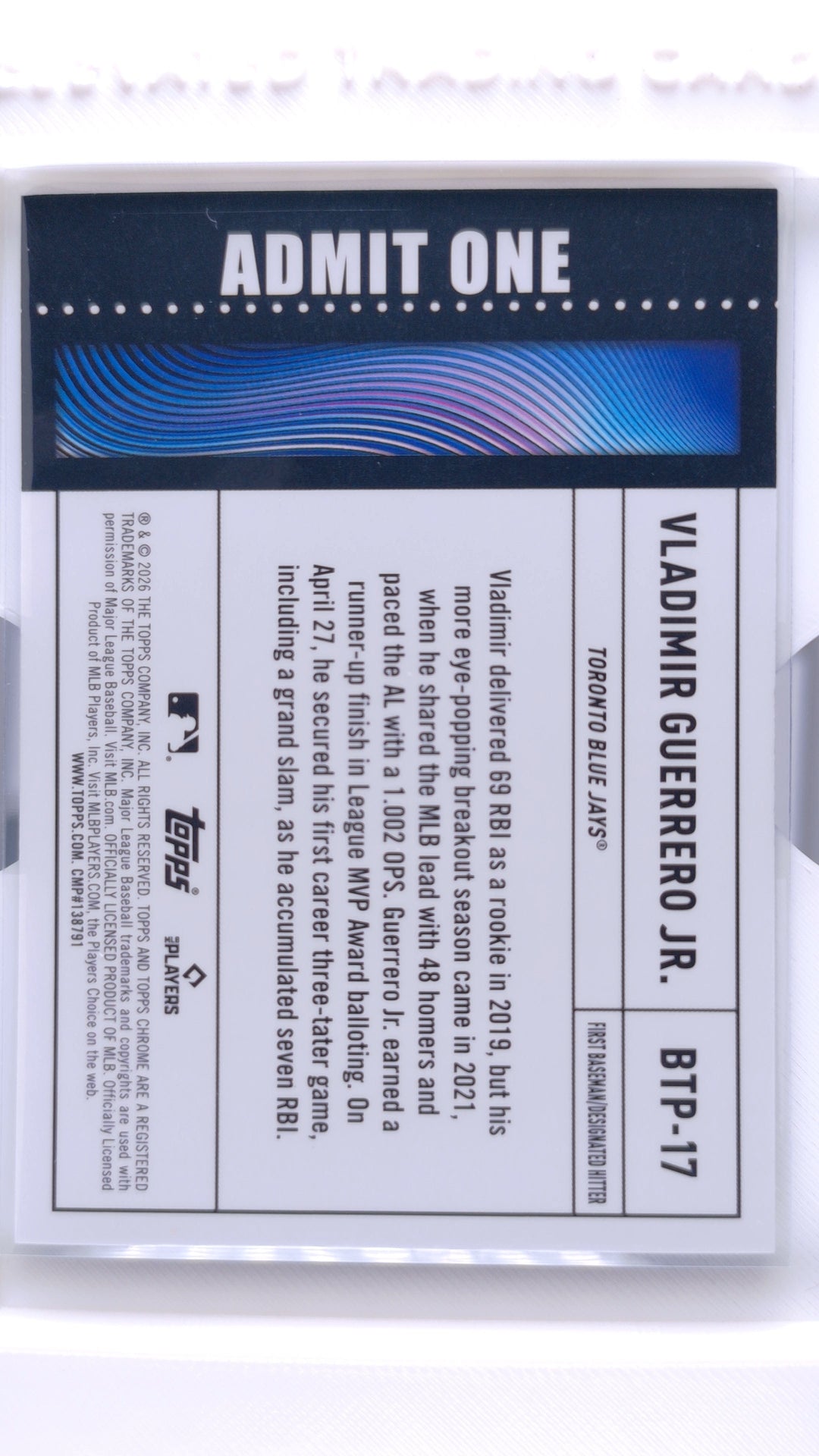 #BTP-17 Vladimir Guerrero Jr. Big Ticket Players - back