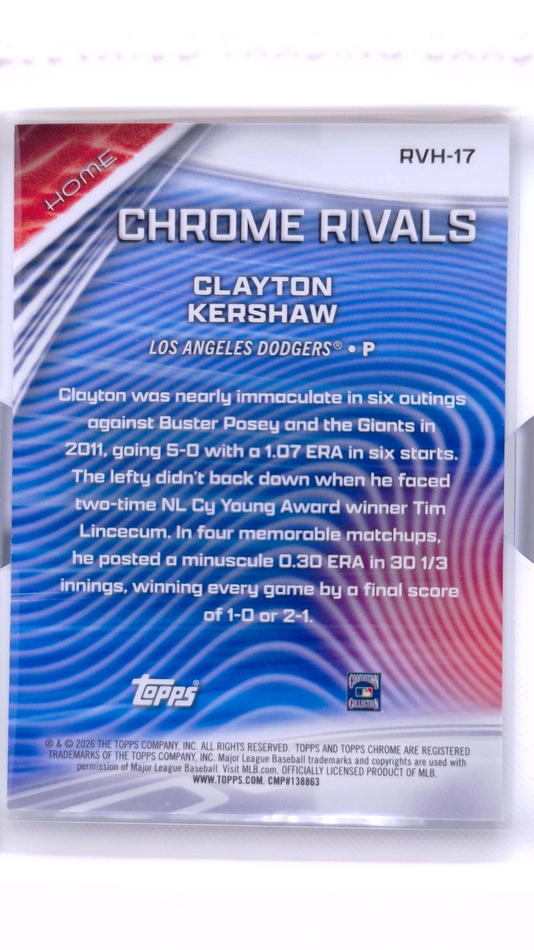 #RVH-17 Clayton Kershaw Chrome Rivals - Home - back