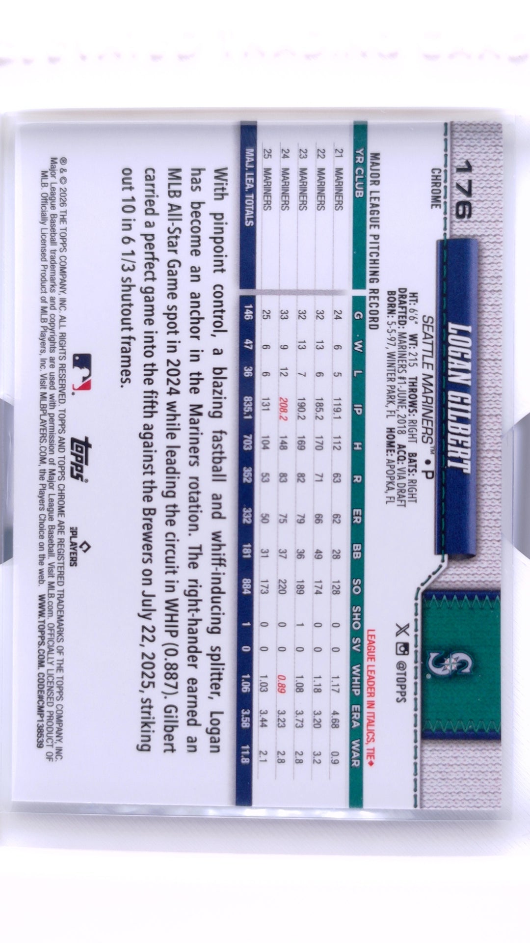 #176 Logan Gilbert Wave Refractor - back