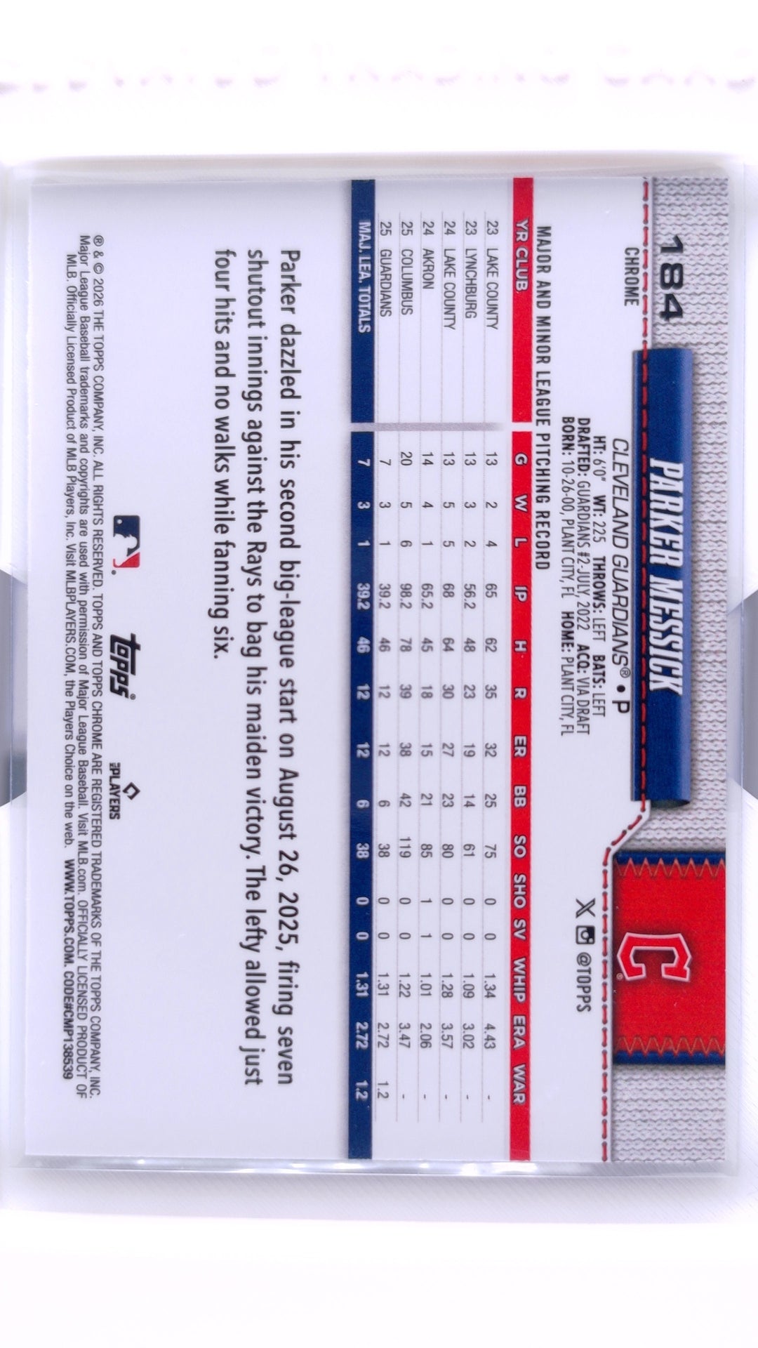 #184 Parker Messick Rookie Wave Refractor - back