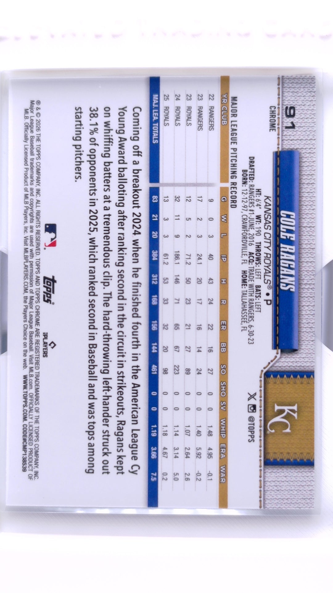 #91 Cole Ragans Wave Refractor - back