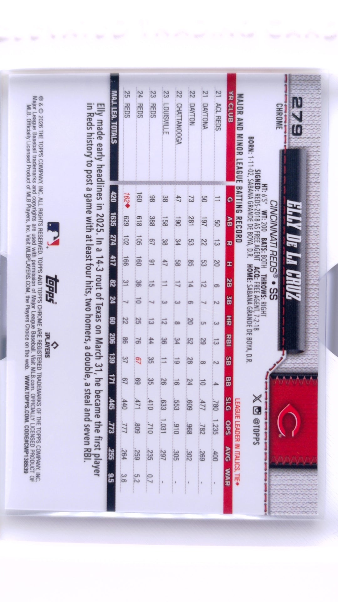 #279 Elly De La Cruz Wave Refractor - back