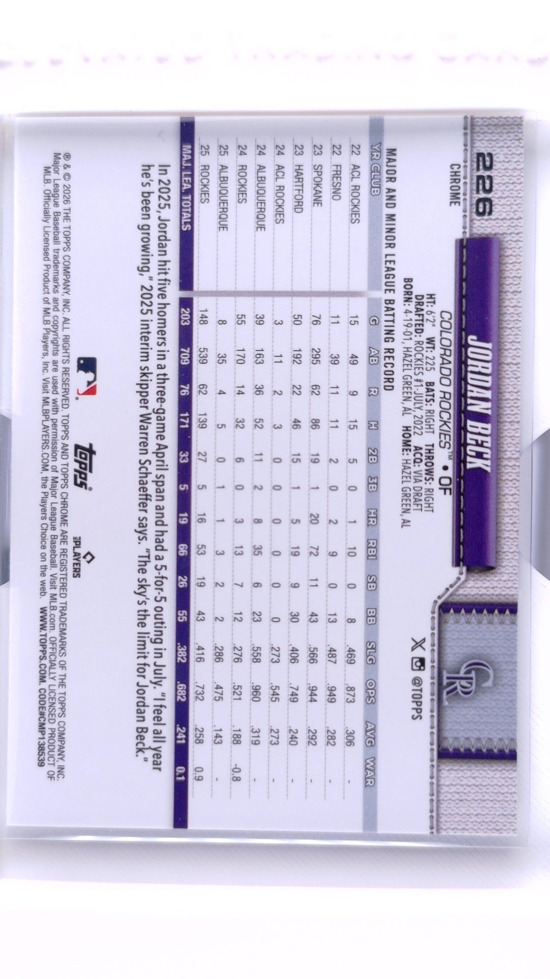 #226 Jordan Beck Wave Refractor - back