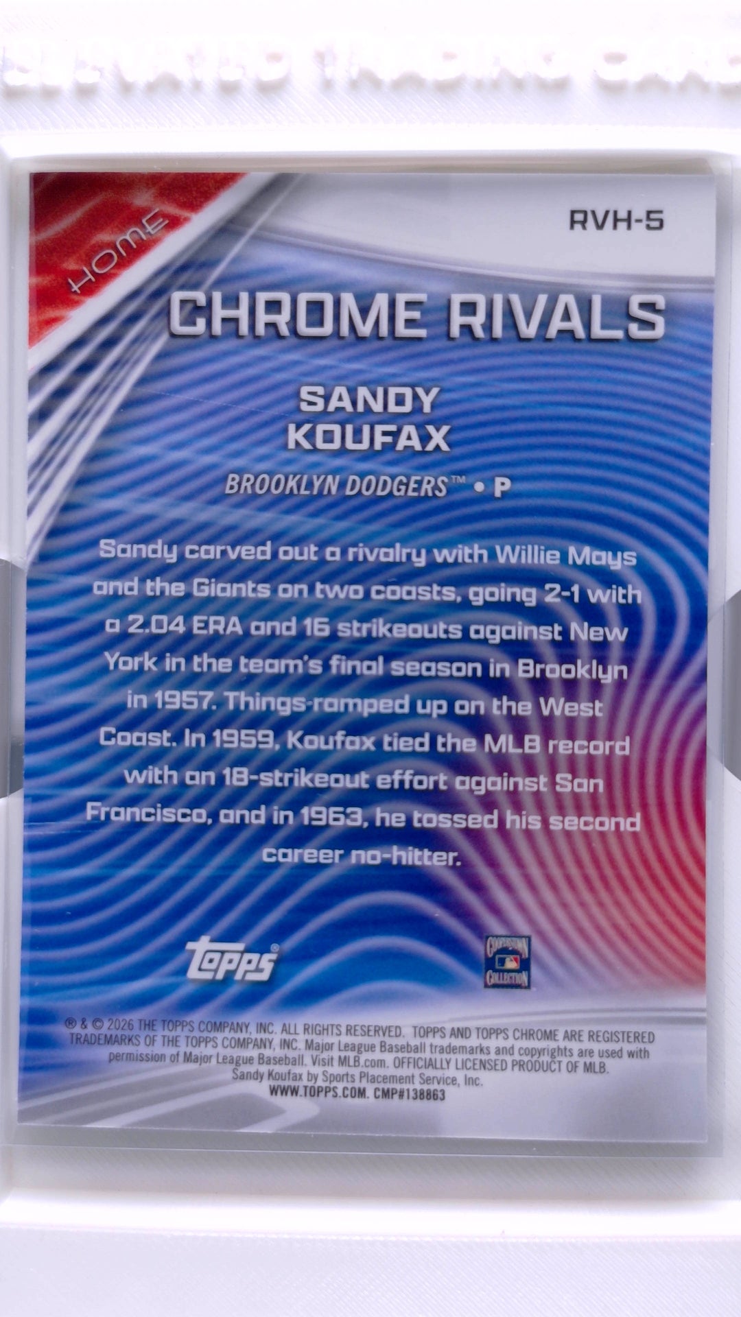 #RVH-5 Sandy Koufax Chrome Rivals - Home - back