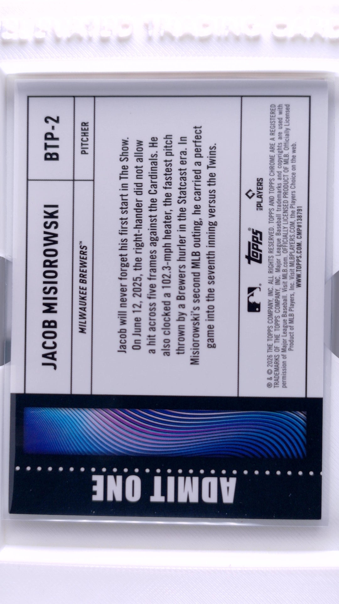 #BTP-2 Jacob Misiorowski Rookie Big Ticket Players - back