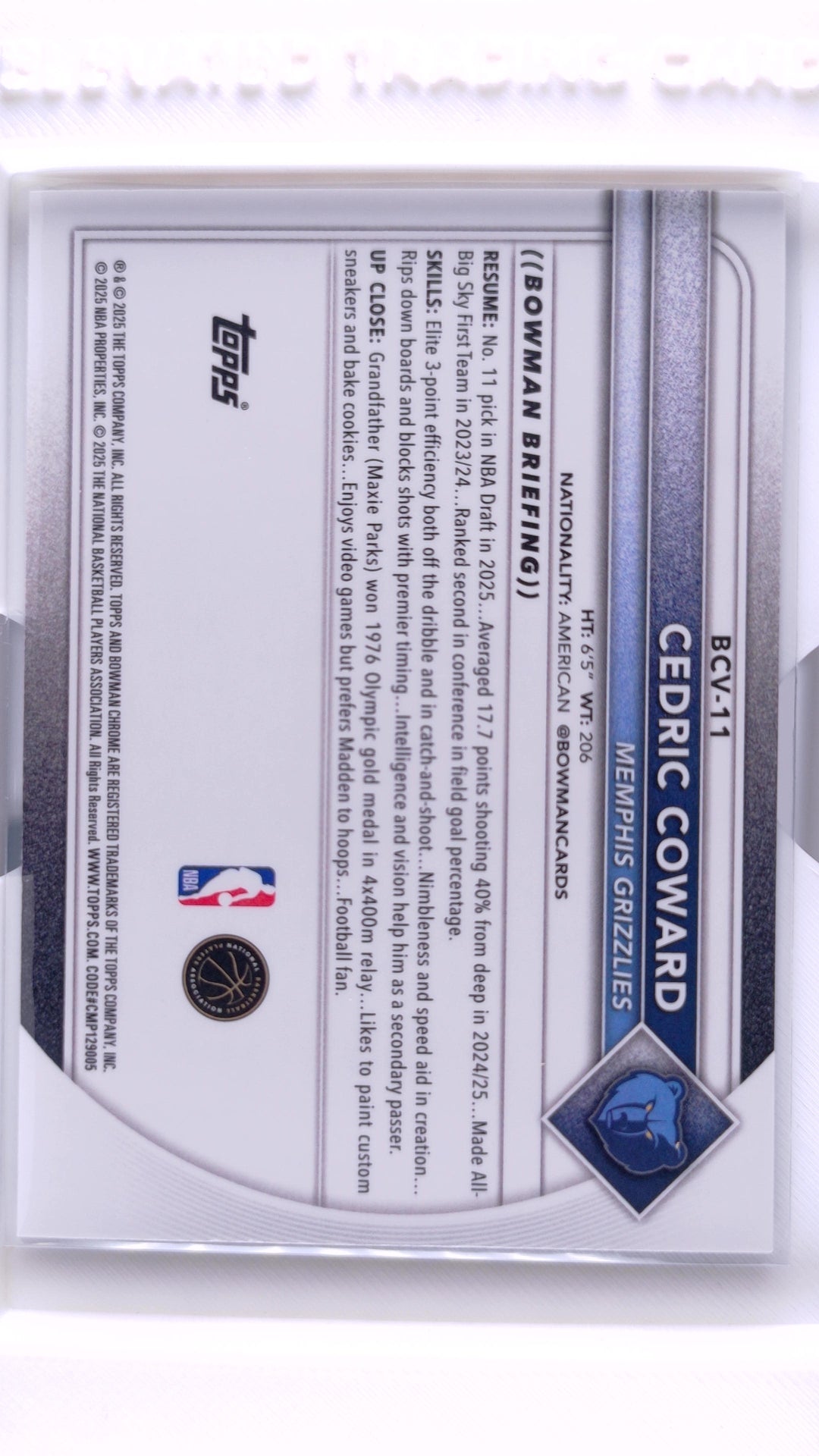 #BCV-11 Cedric Coward Rookie Chrome Reptilian Refractor - back