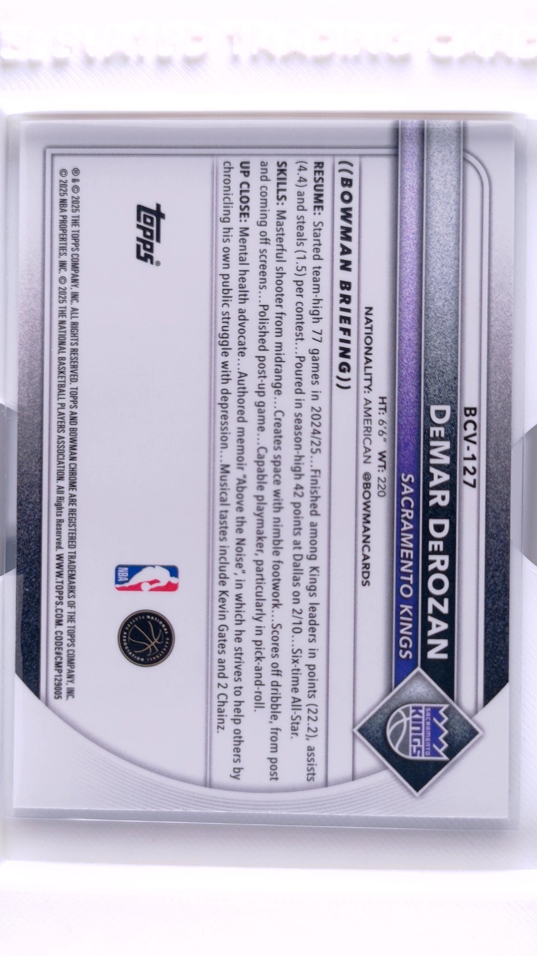 #BCV-127 DeMar DeRozan Chrome Reptilian Fuchsia Refractor #36/199 - back