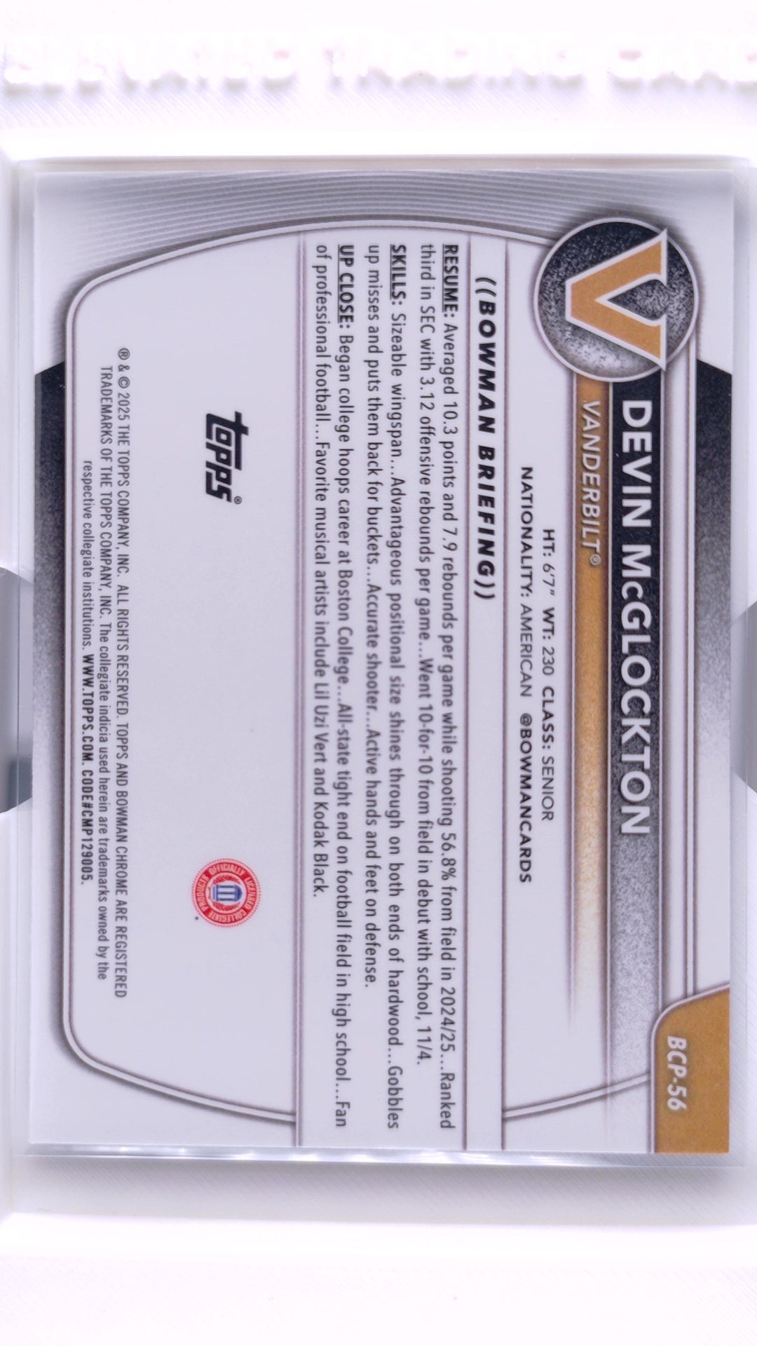 #BCP-56 Devin McGlockton Chrome Prospects Reptilian Refractor - back