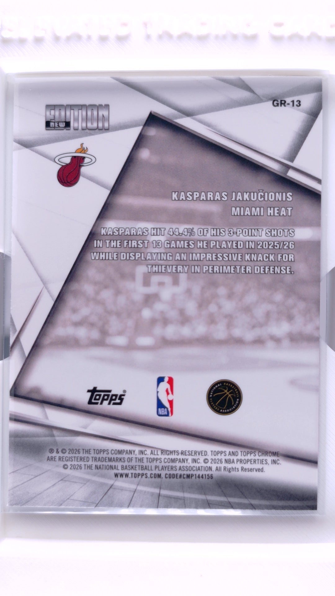 #GR-13 Kasparas Jakučionis Rookie New Editions - back