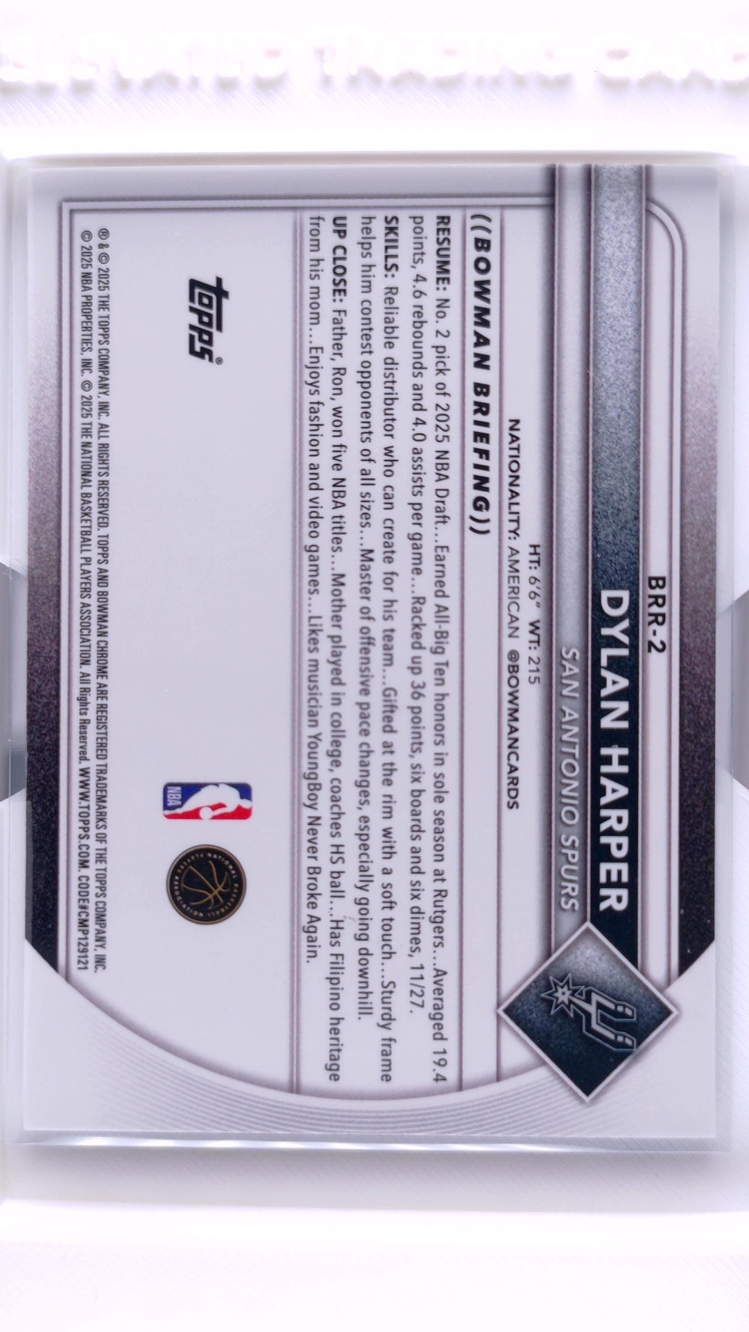 #BRR-2 Dylan Harper Rookie Red Rookie Variations - back