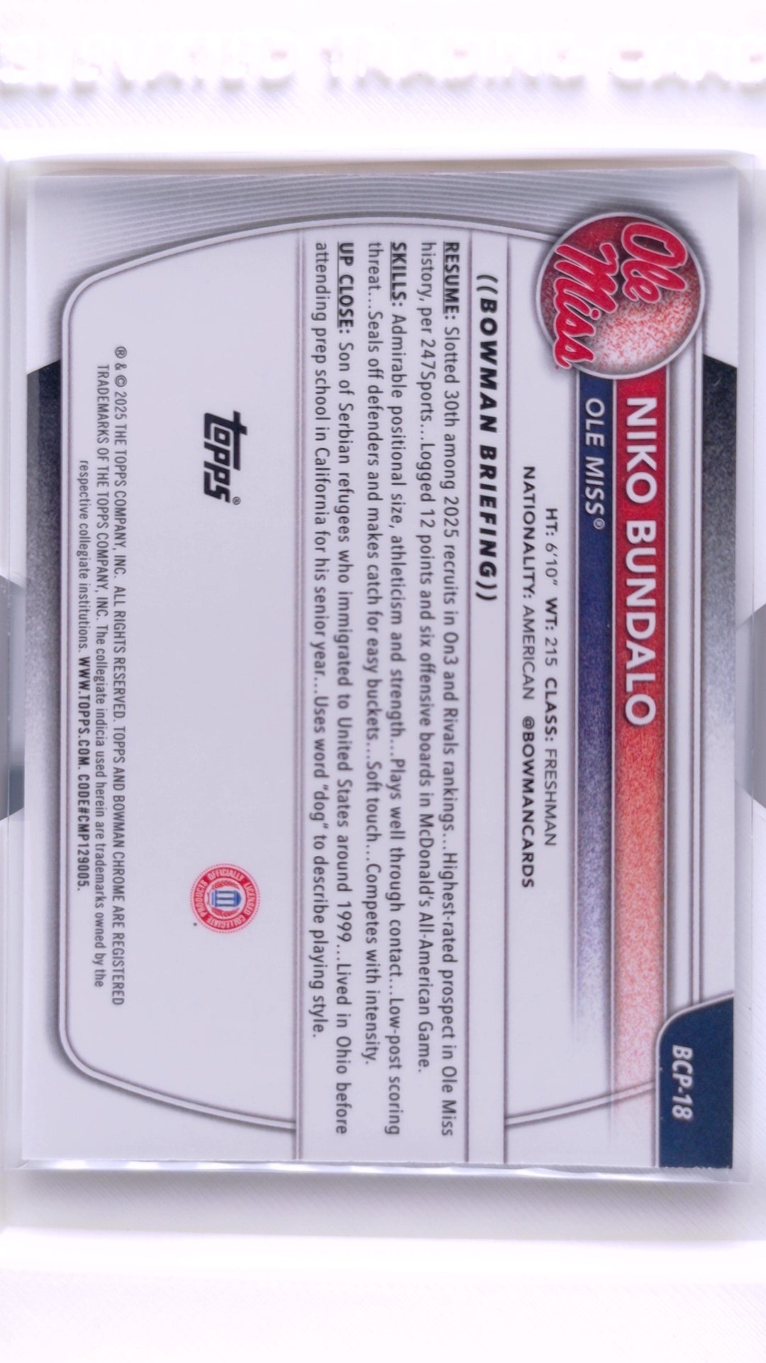 #BCP-18 Niko Bundalo Chrome Prospects Steel Metal Refractor #26/100 - back