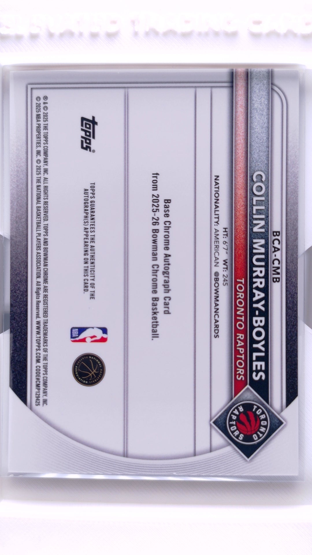 #BCA-CMB Collin Murray-Boyles Rookie Chrome Autographs Purple Refractor #176/250 - back