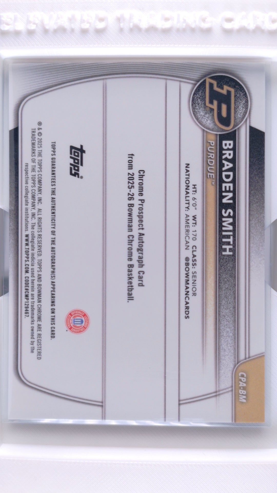 #CPA-BM Braden Smith Chrome Prospect Autographs Blue Refractor #113/150 - back