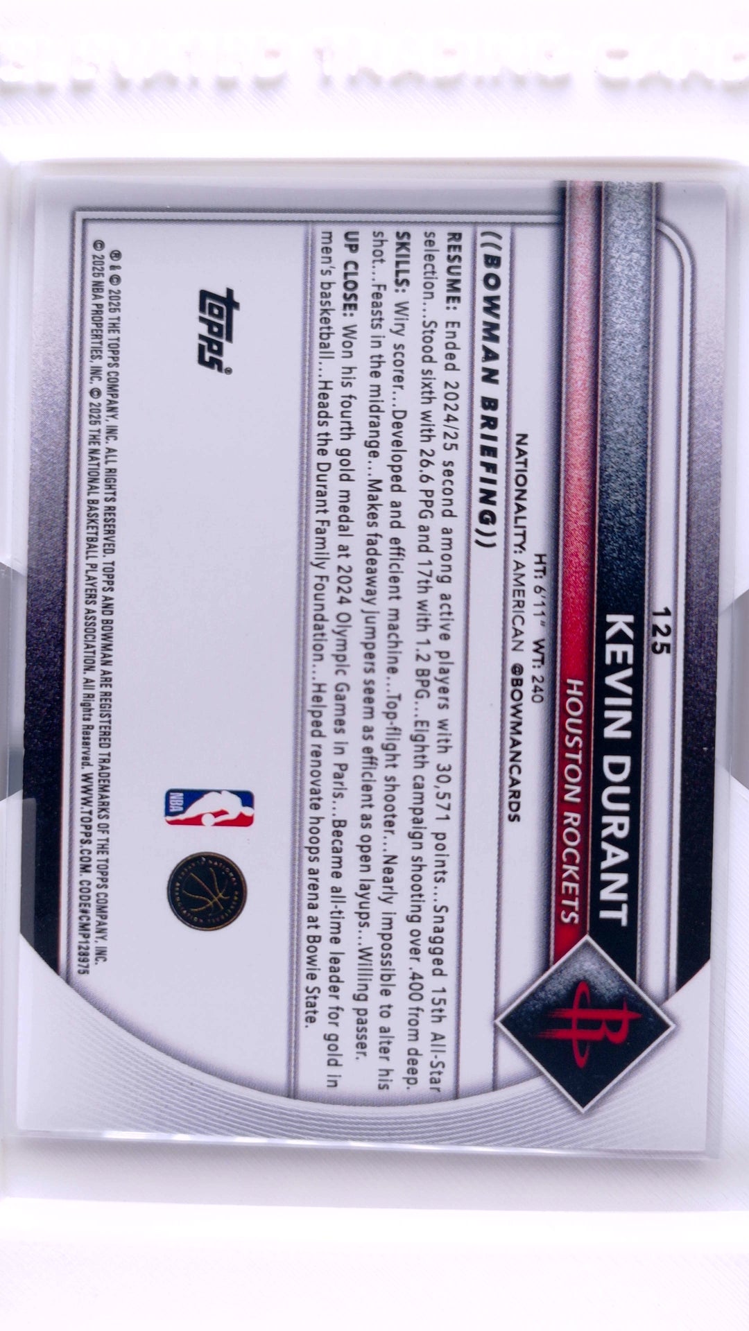 #125 Kevin Durant Red Border #5/5 - back