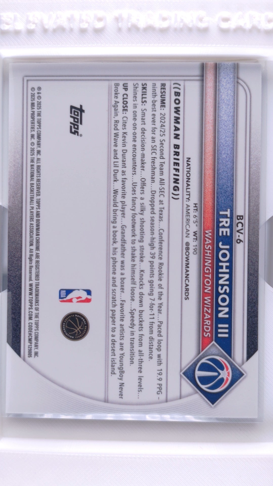 #BCV-6 Tre Johnson III Rookie Chrome Reptilian Refractor - back