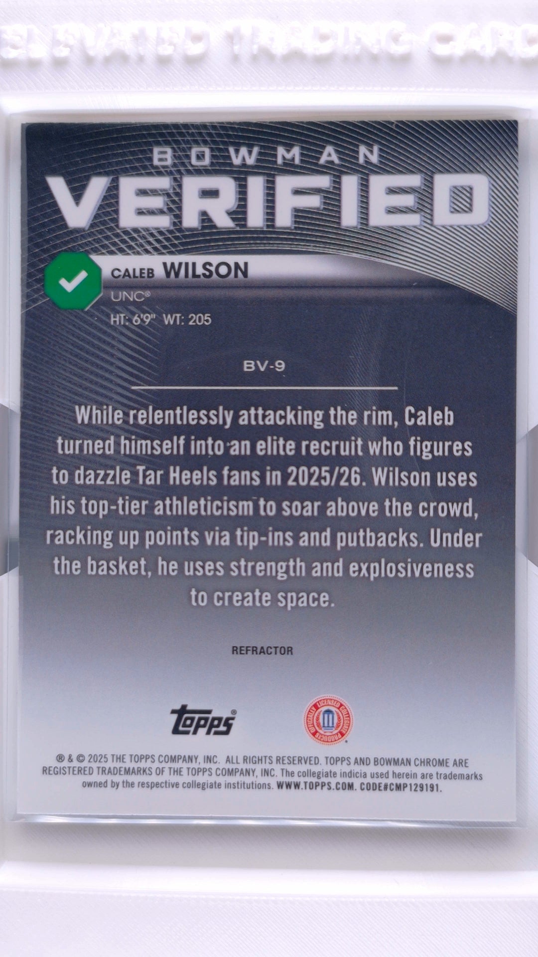 #BV-9 Caleb Wilson Bowman Verified Refractor - back