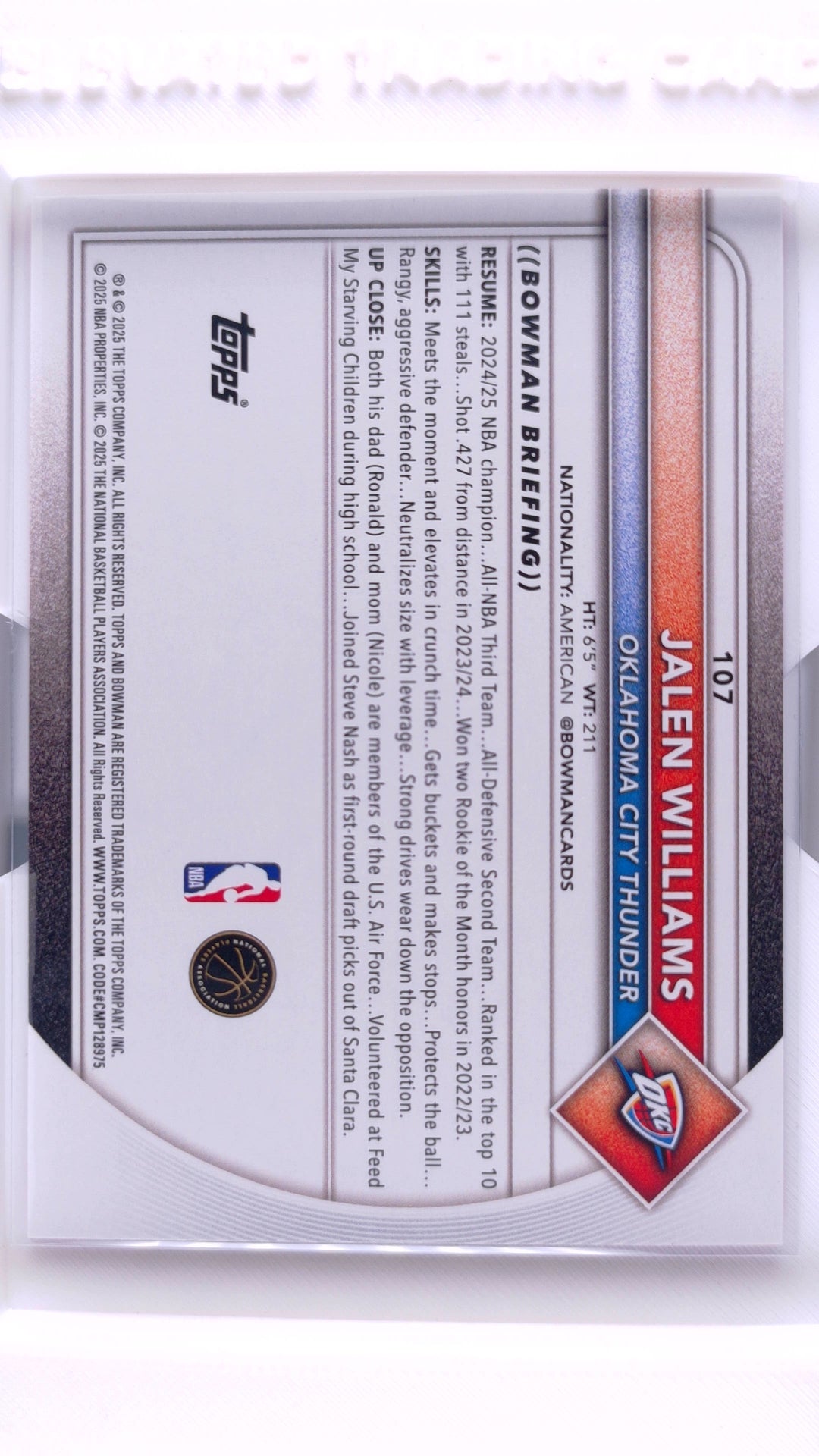 #107 Jalen Williams Pink Border #139/175 - back