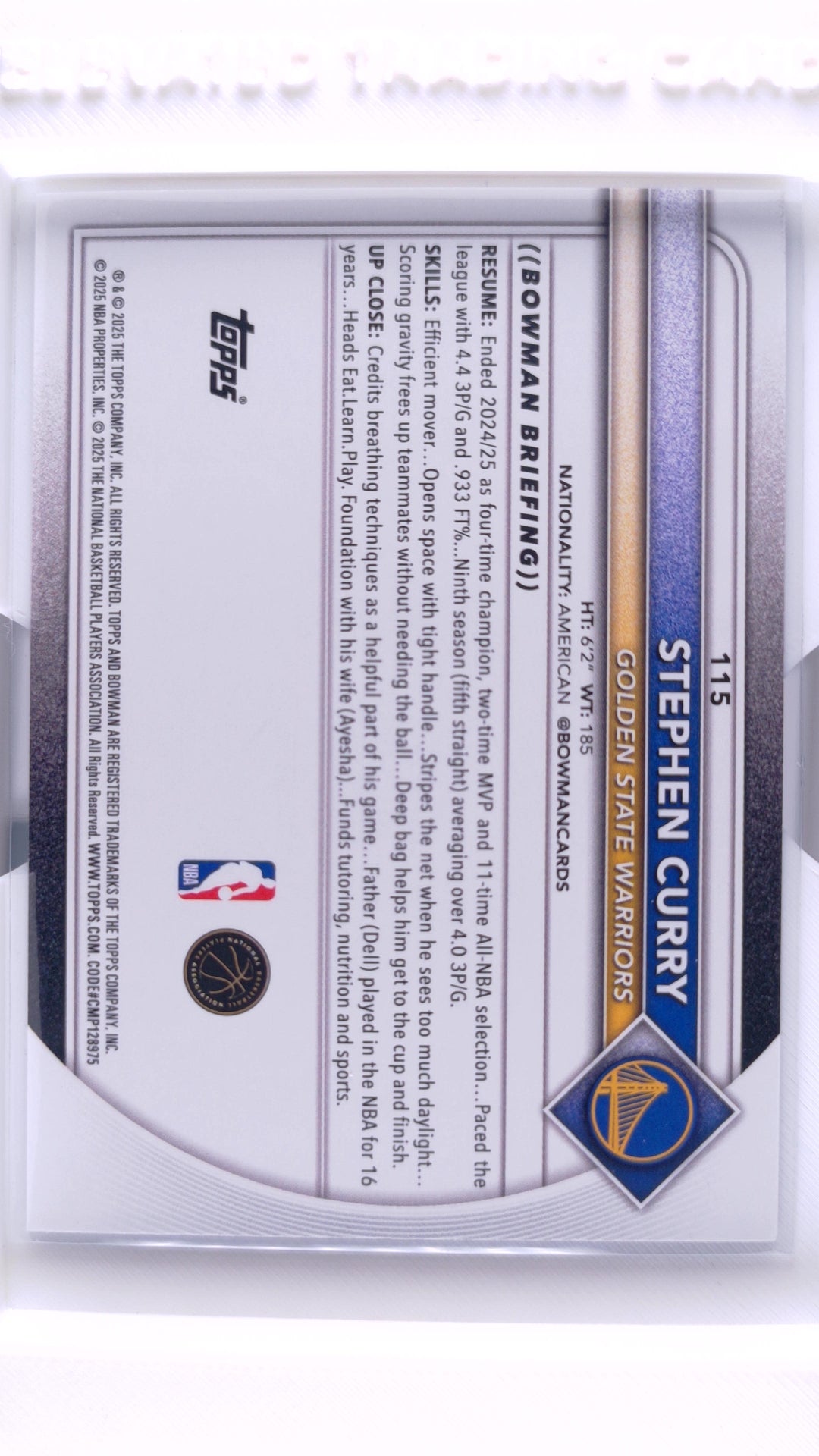 #115 Stephen Curry Purple Pattern Border #180/199 - back