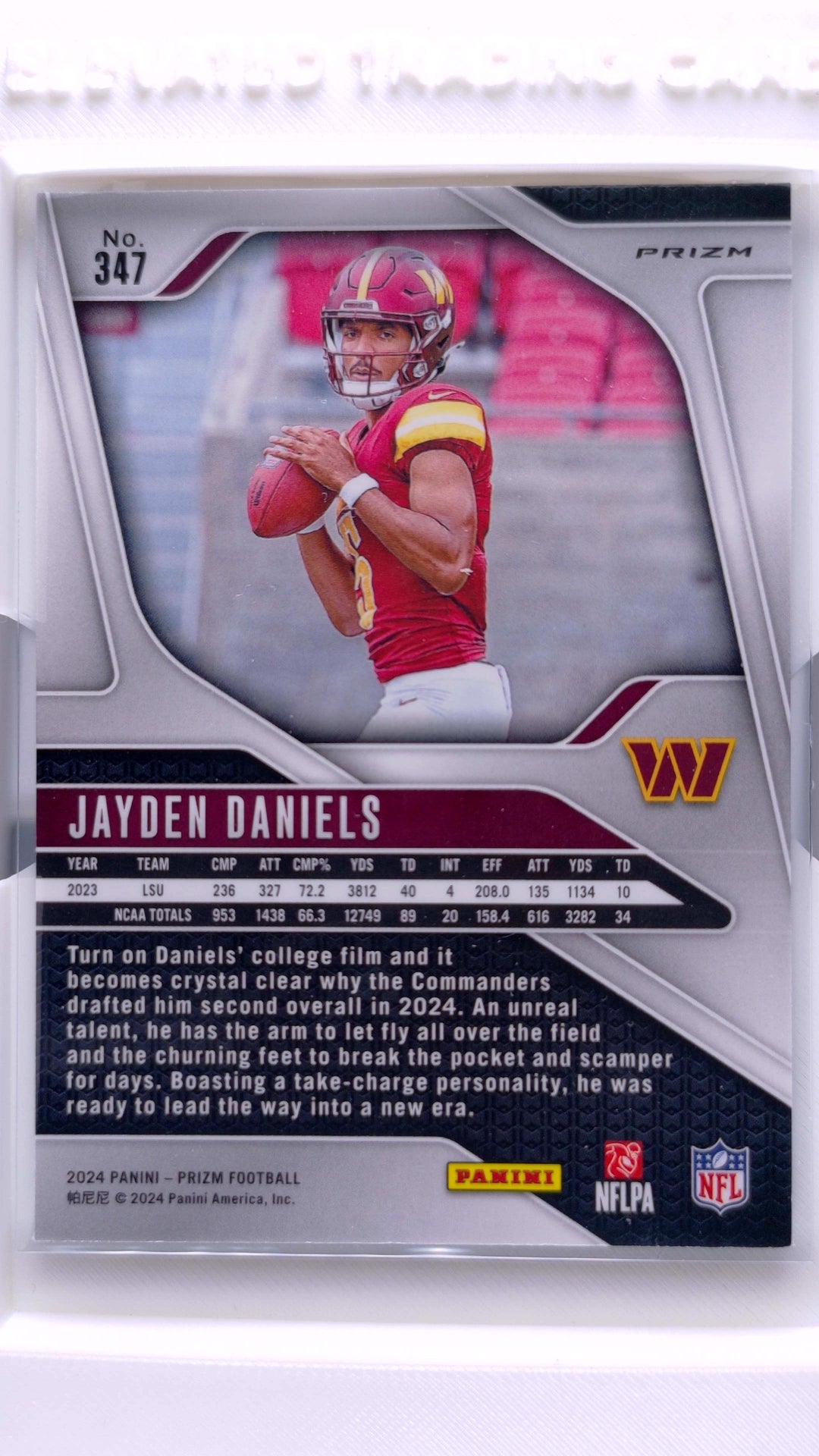 #347 Jayden Daniels Rookie Silver Prizm - back