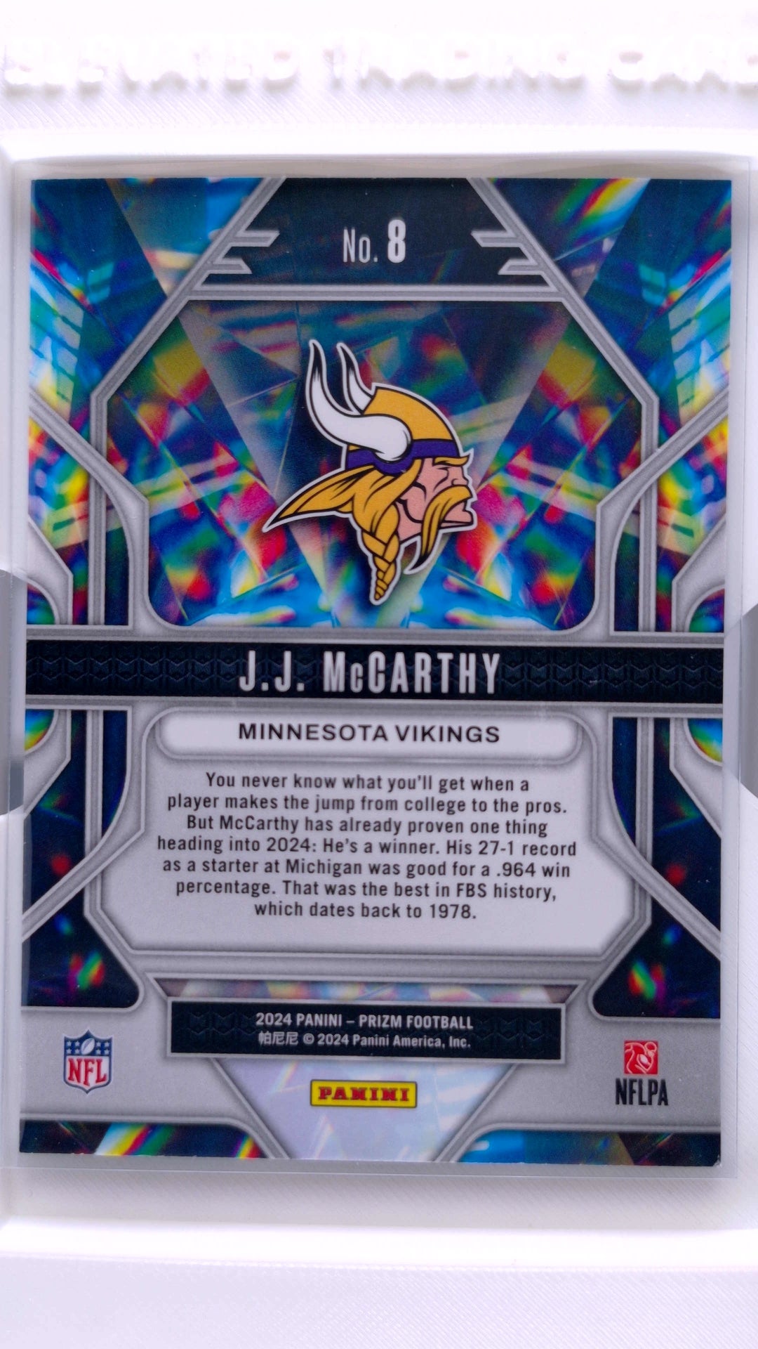 #8 J.J. McCarthy Rookie Prizmatic - back