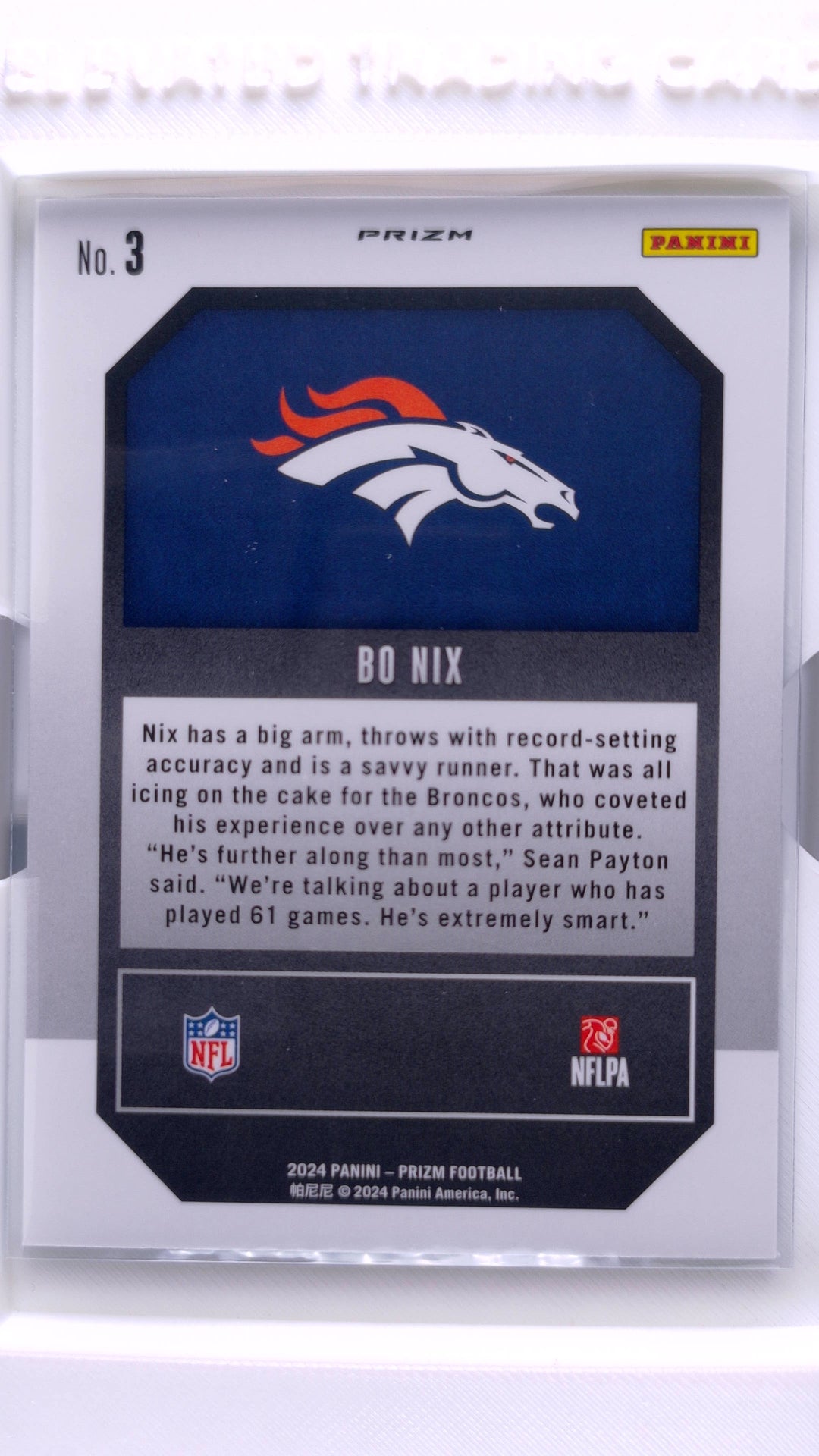 #3 Bo Nix Rookie Emergent Green Prizm - back