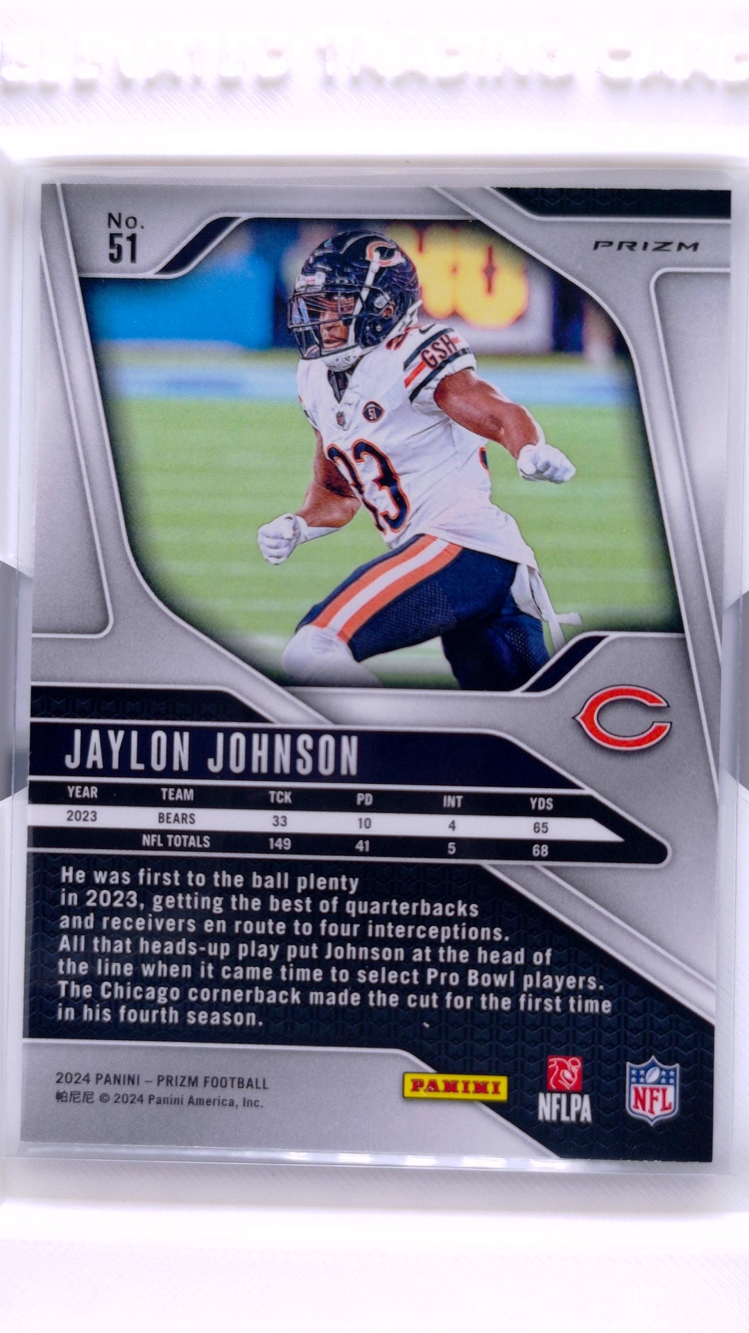 #51 Jaylon Johnson Silver Prizm - back