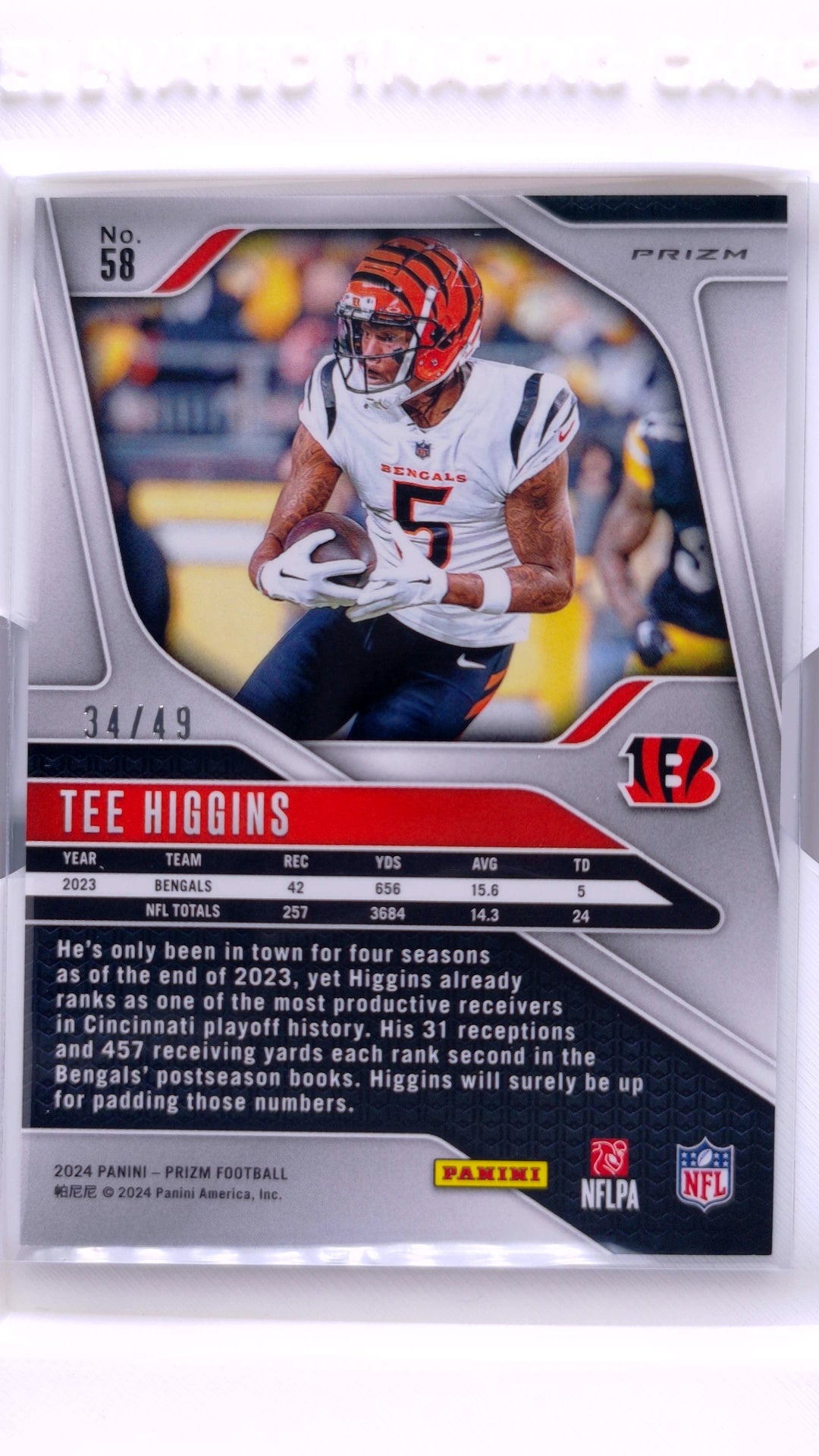 #58 Tee Higgins No Huddle Purple Prizm #34/49 - back