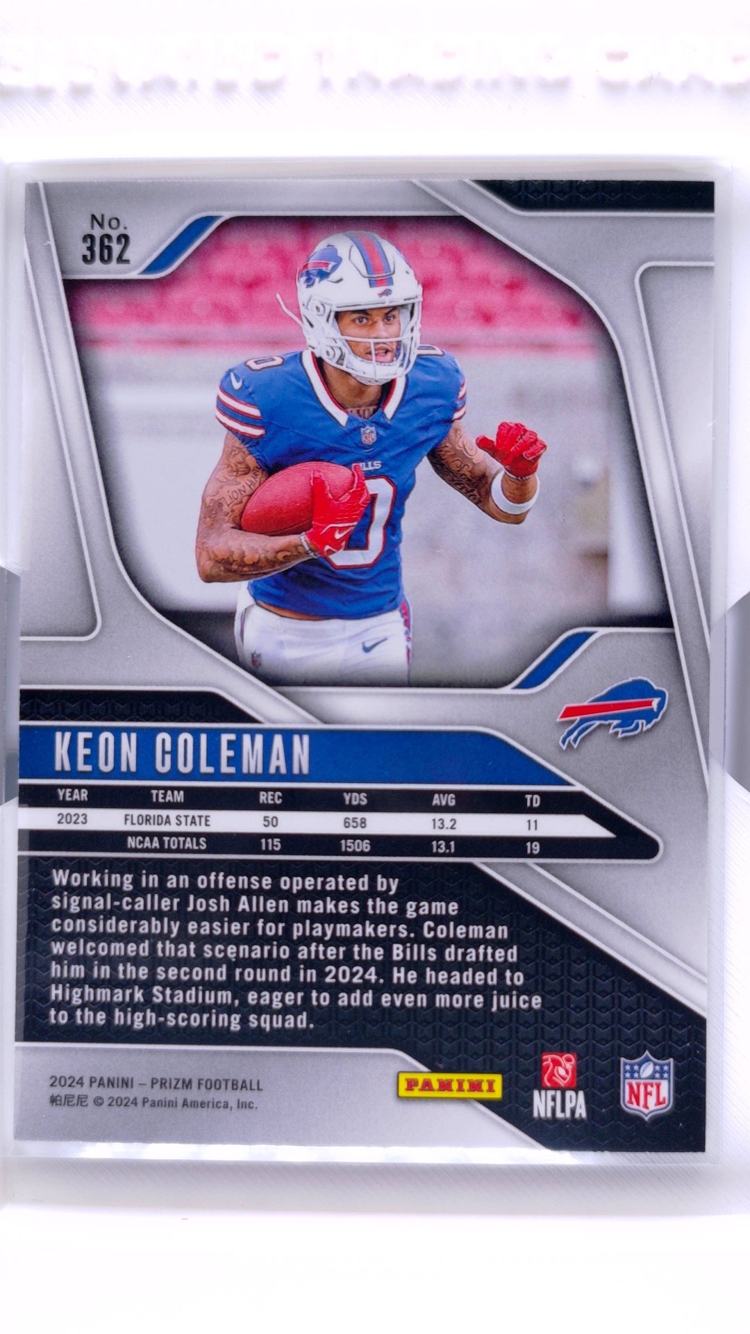 #362 Keon Coleman Rookie - back