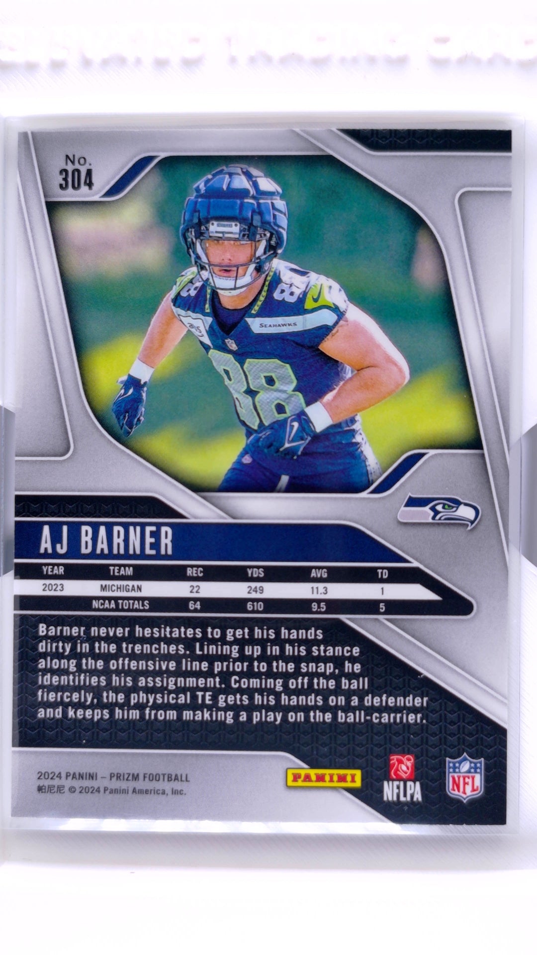 #304 AJ Barner Rookie - back