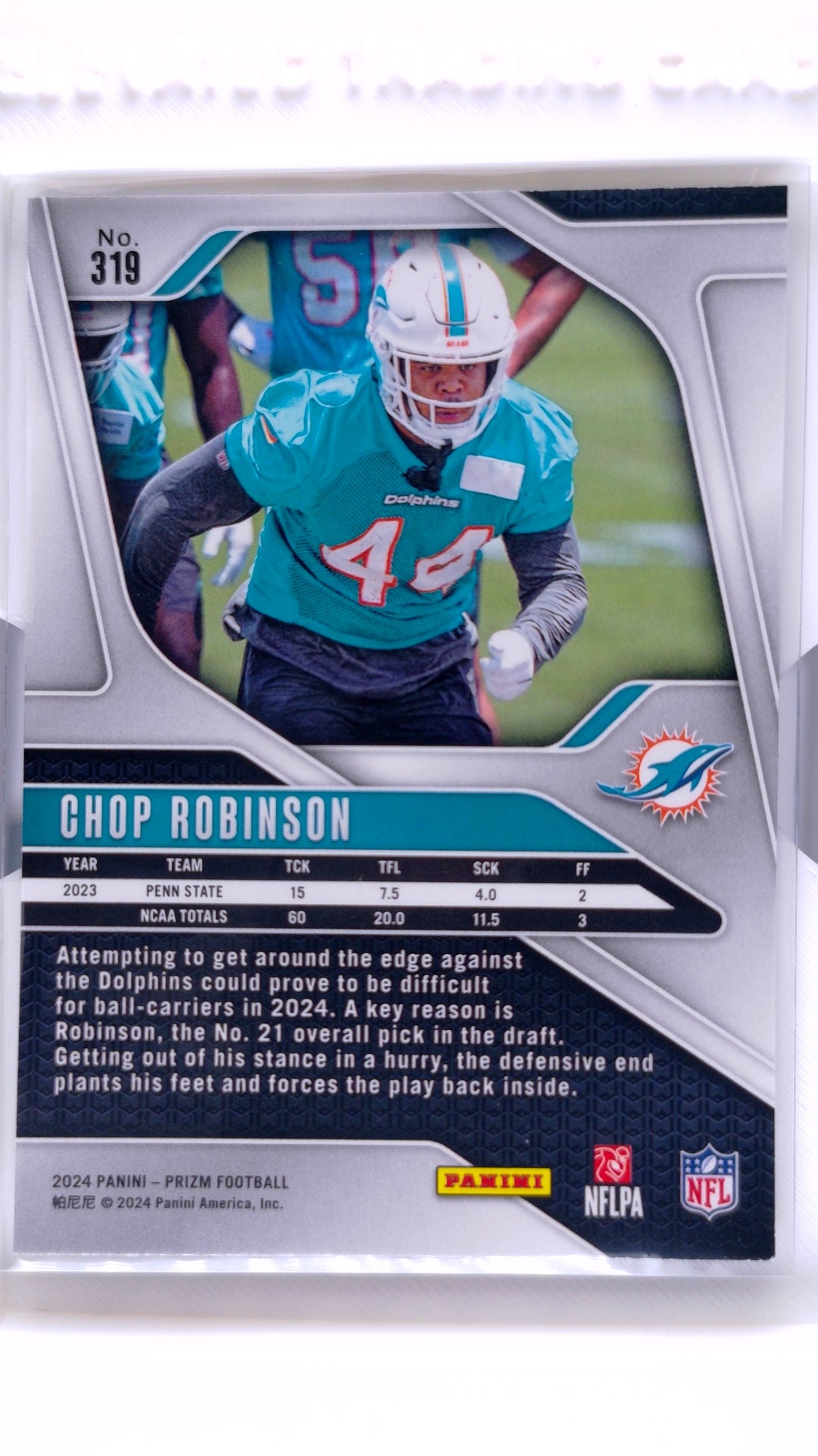#319 Chop Robinson Rookie - back