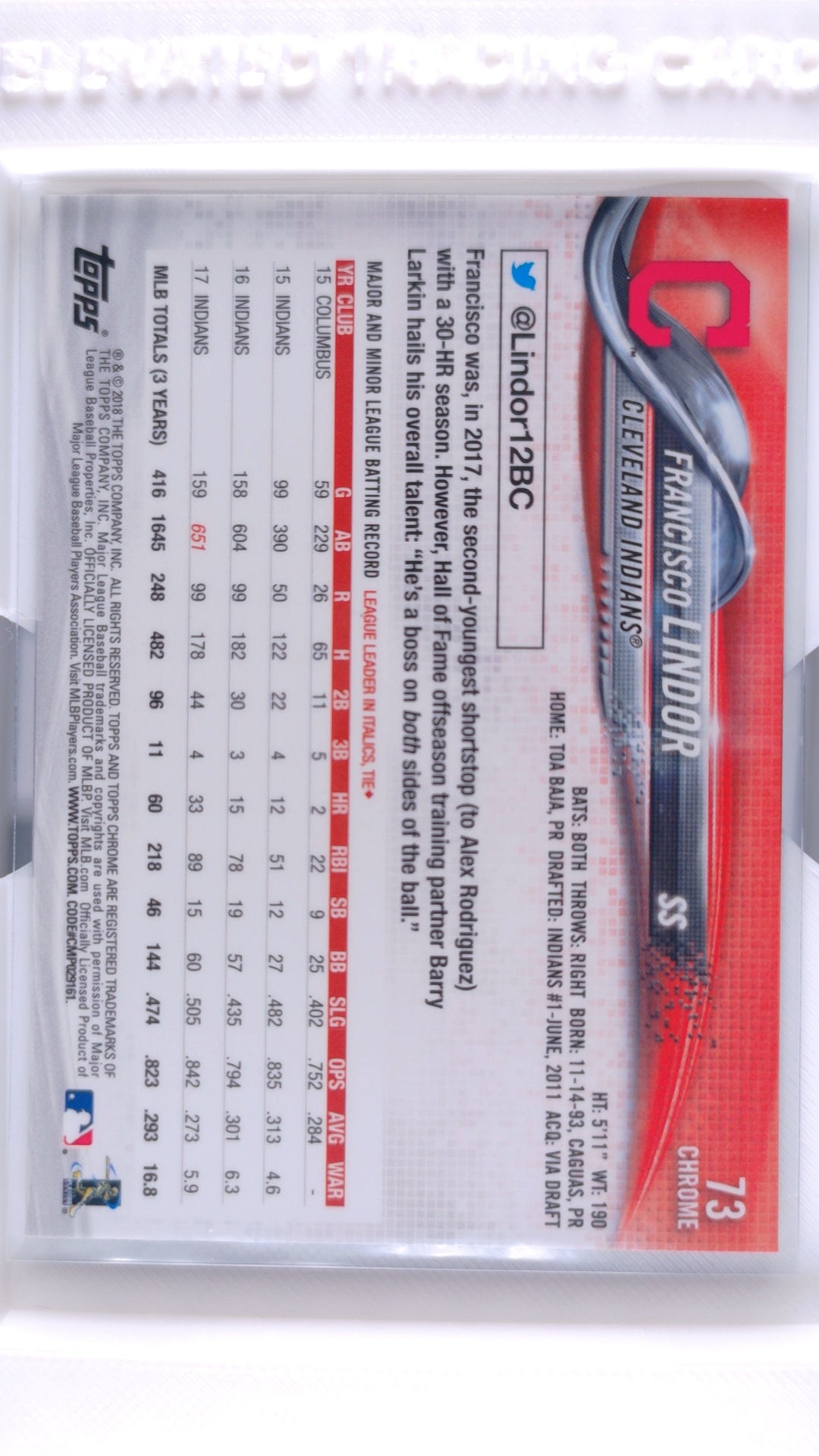 #73 Francisco Lindor - back