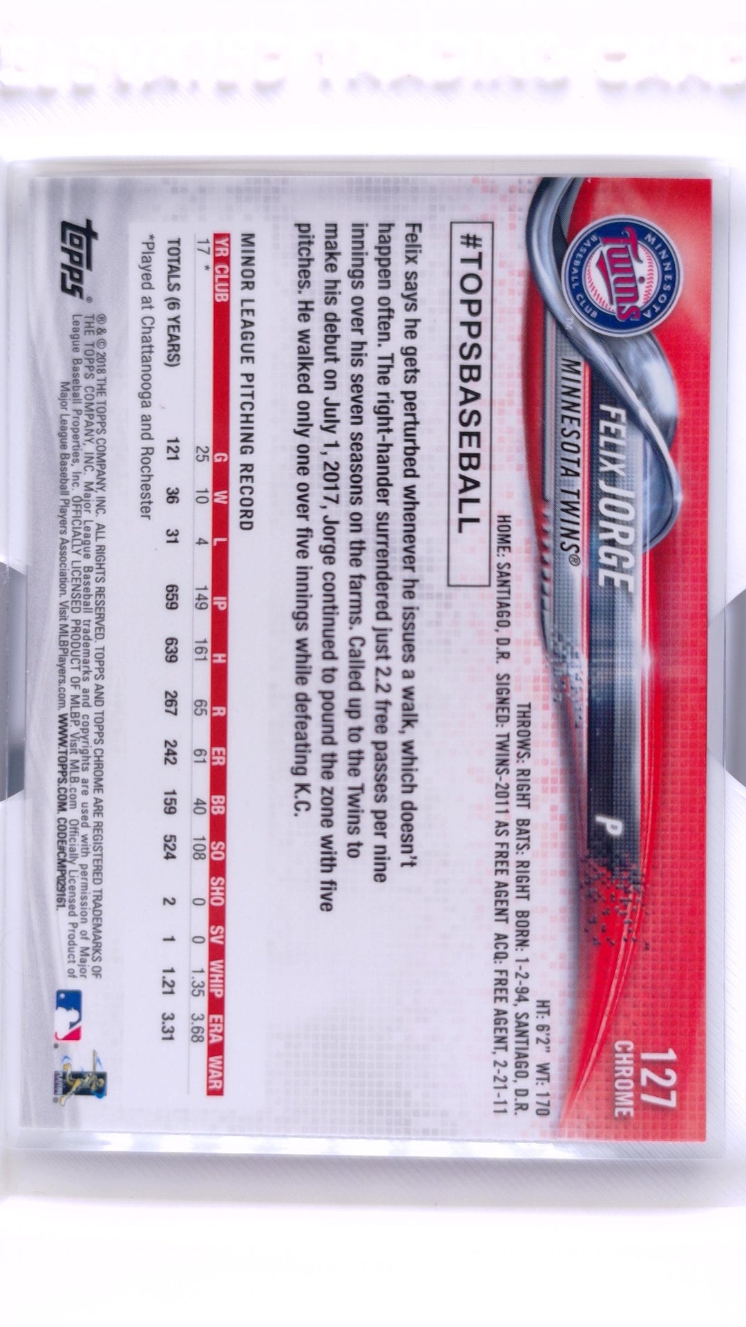 #127 Felix Jorge Rookie - back