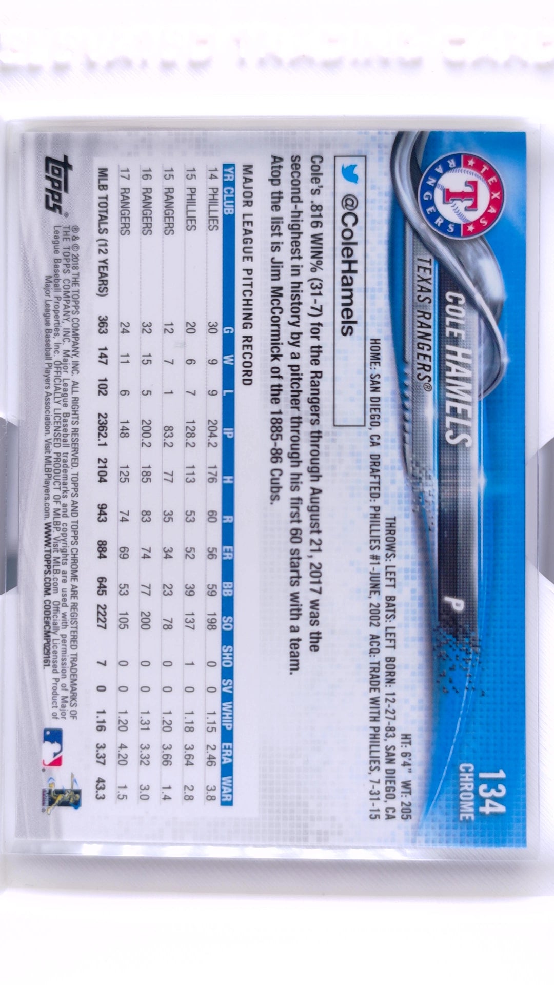 #134 Cole Hamels - back