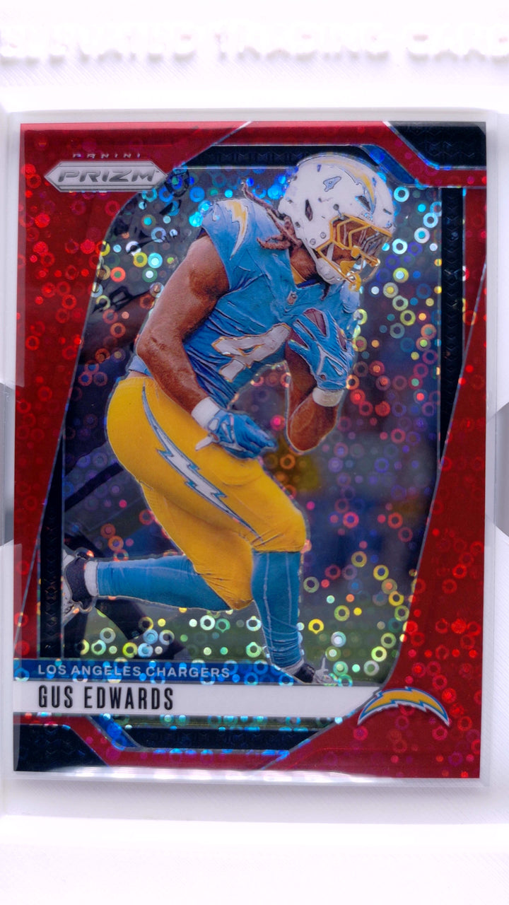2024 Panini Prizm Football Gus Edwards #158 No Huddle Red Prizm #5/75 — Front