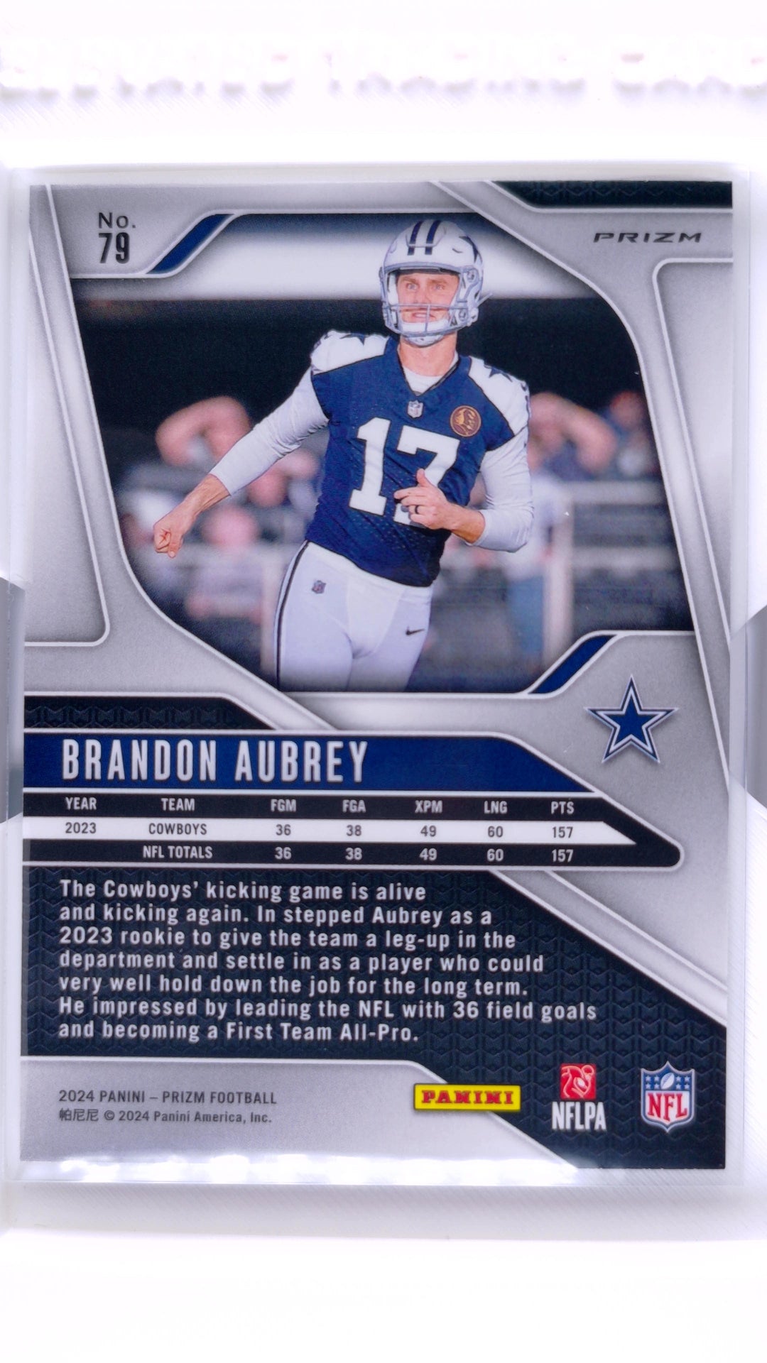 #79 Brandon Aubrey No Huddle Prizm - back