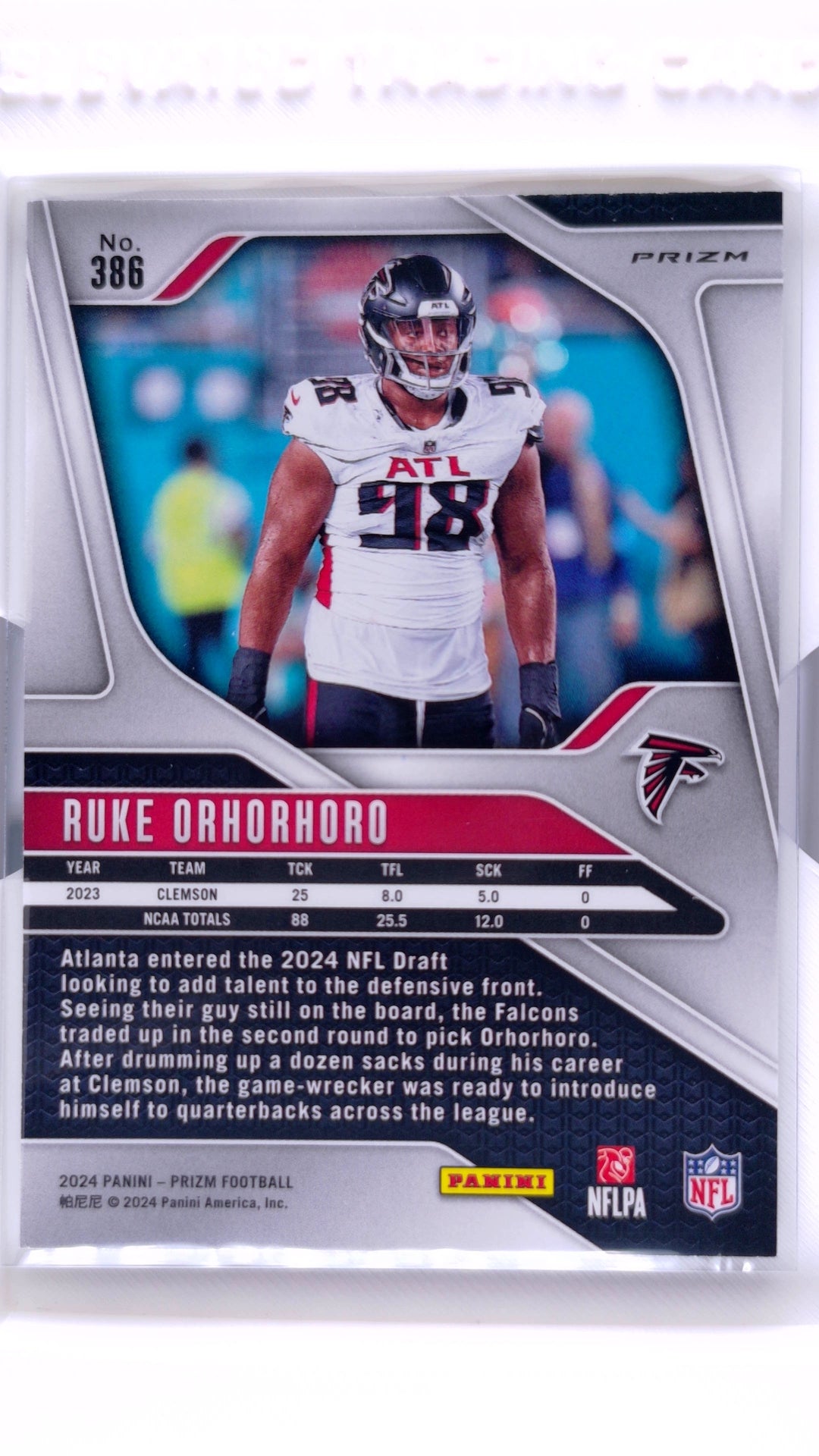#386 Ruke Orhorhoro Rookie No Huddle Prizm - back