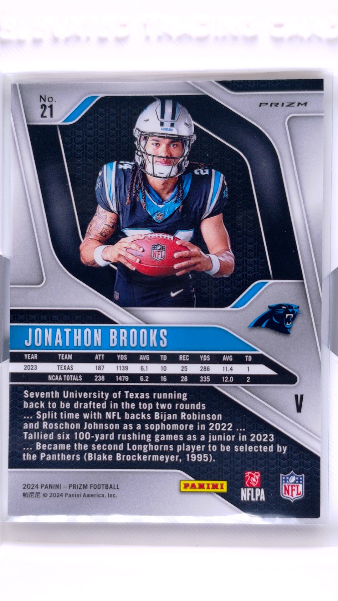 #21 Jonathon Brooks Rookie Rookie Variations No Huddle Prizm - back