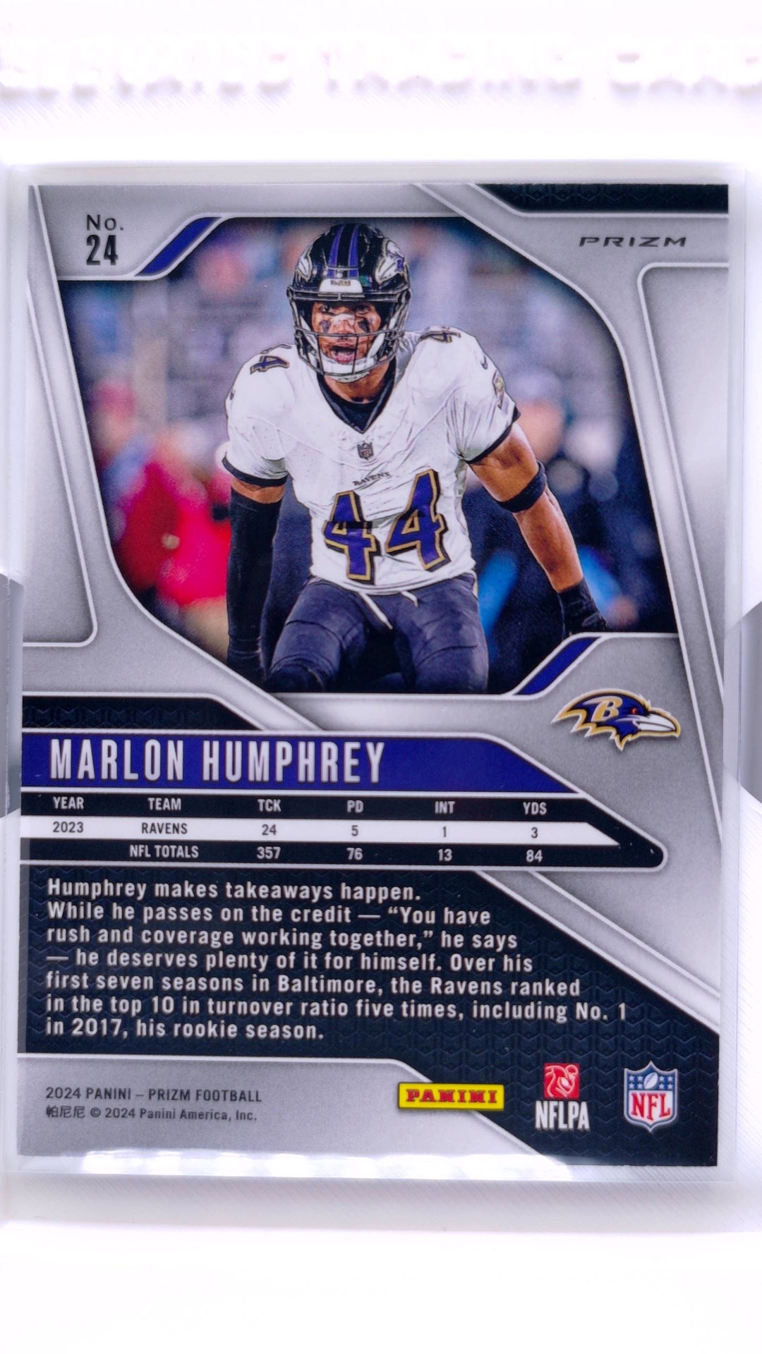 #24 Marlon Humphrey Black And White Checker Prizm - back