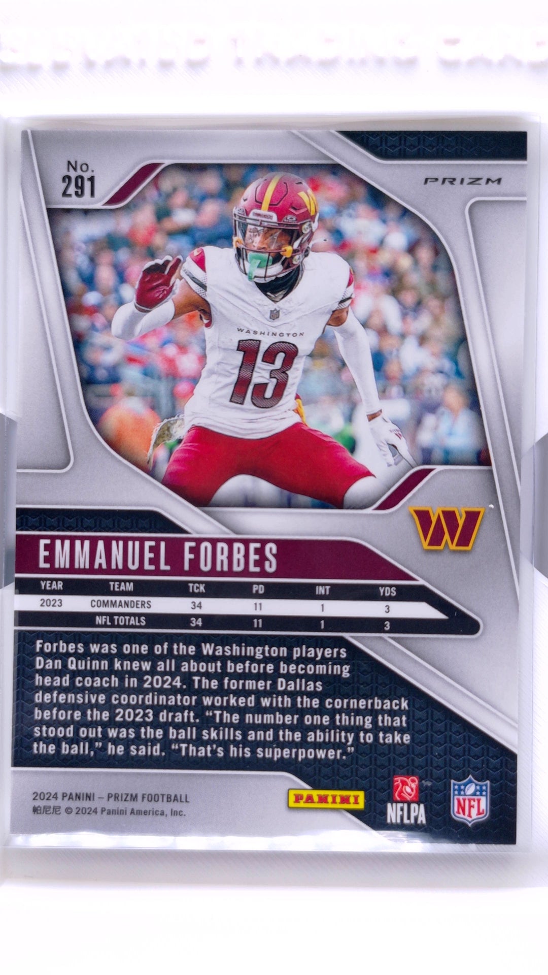 #291 Emmanuel Forbes Silver Prizm - back