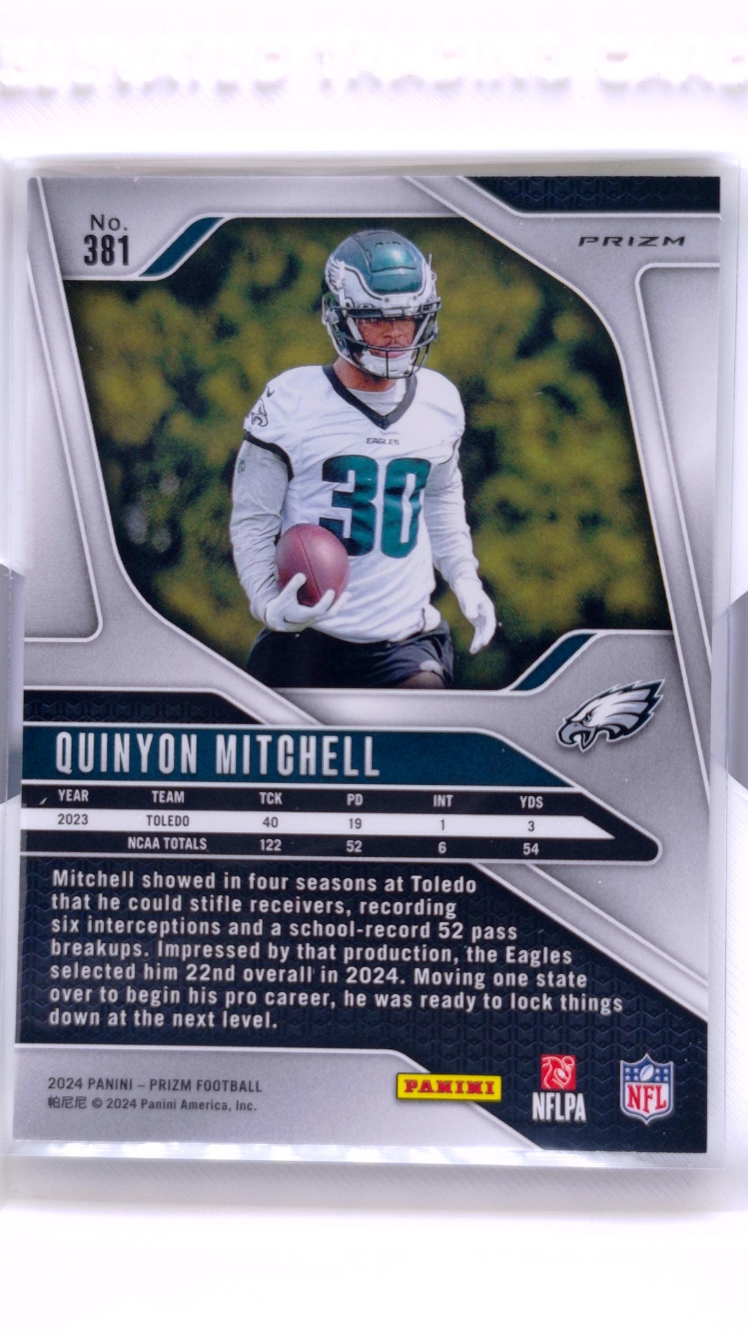 #381 Quinyon Mitchell Rookie Green Ice Prizm - back