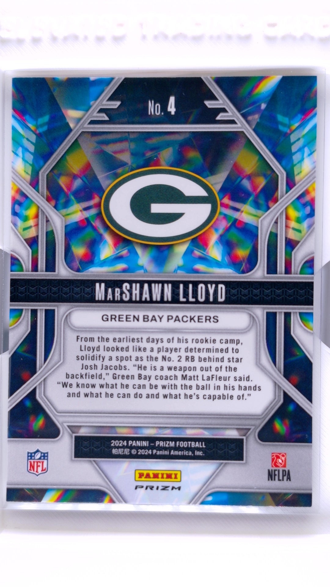 #4 MarShawn Lloyd Rookie Prizmatic Green Ice Prizm - back